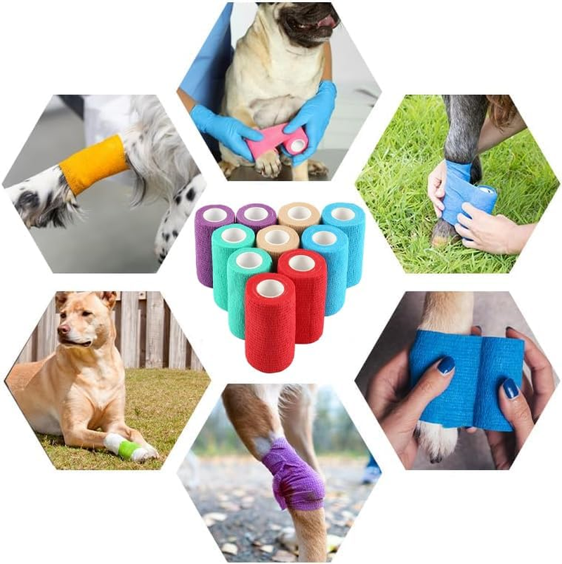 10PCS Self Adhesive Bandage Wrap, 5 Yards Assorted Colors Bandage Tape, Non-Woven Stretch Cohesive Bandage Wrap for Pets, Athletic, Sports, Wrist (10CM) image number 3