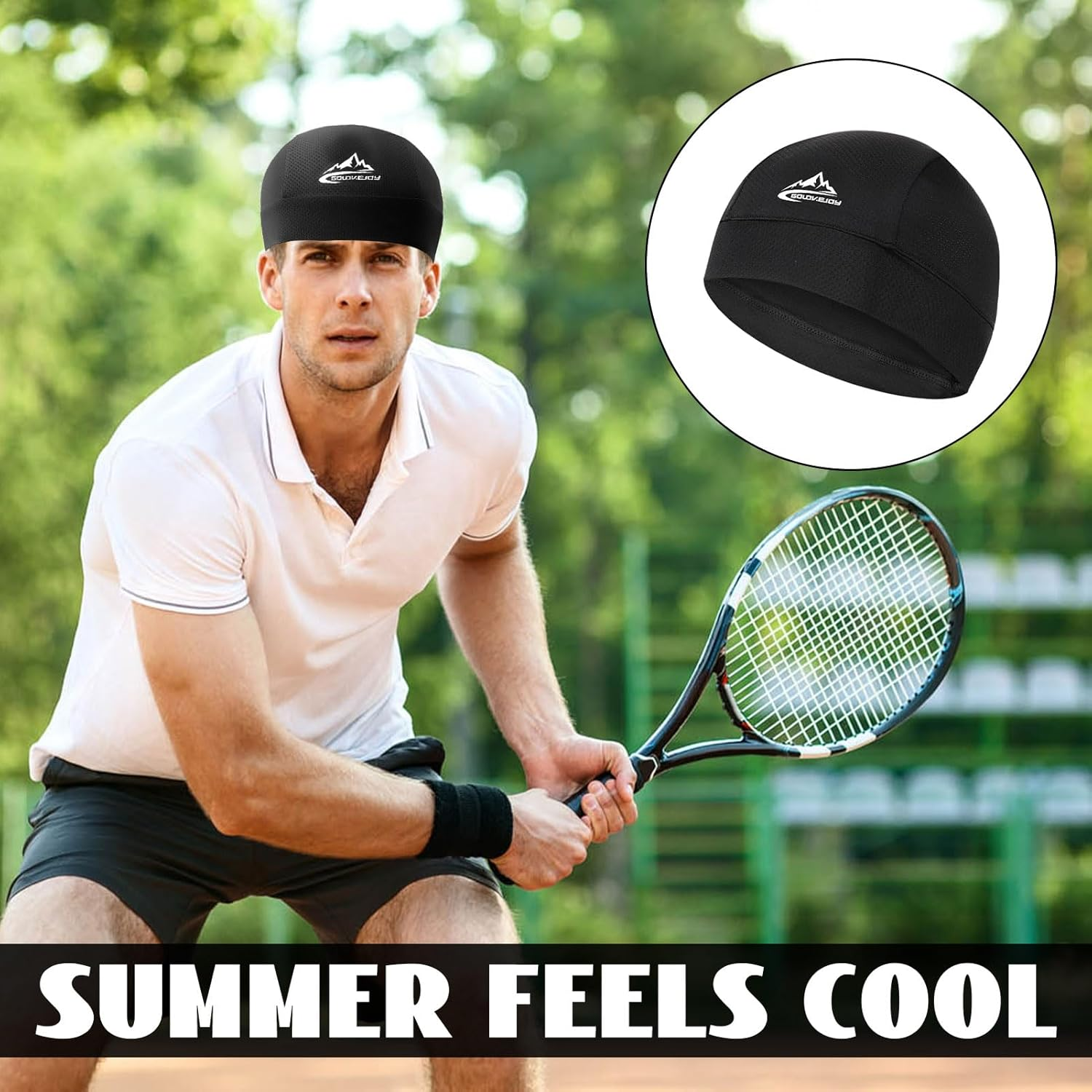 SIYINS Skull Cap Men, 2Pcs Running Cap, Beanie Men, Sweat Wicking Cycling Running Hat, Cooling Skull Cap Moisture Wicking Breathable Head Beanie, Mesh Dry-Fit Helmet Liner for Men Women image number 4