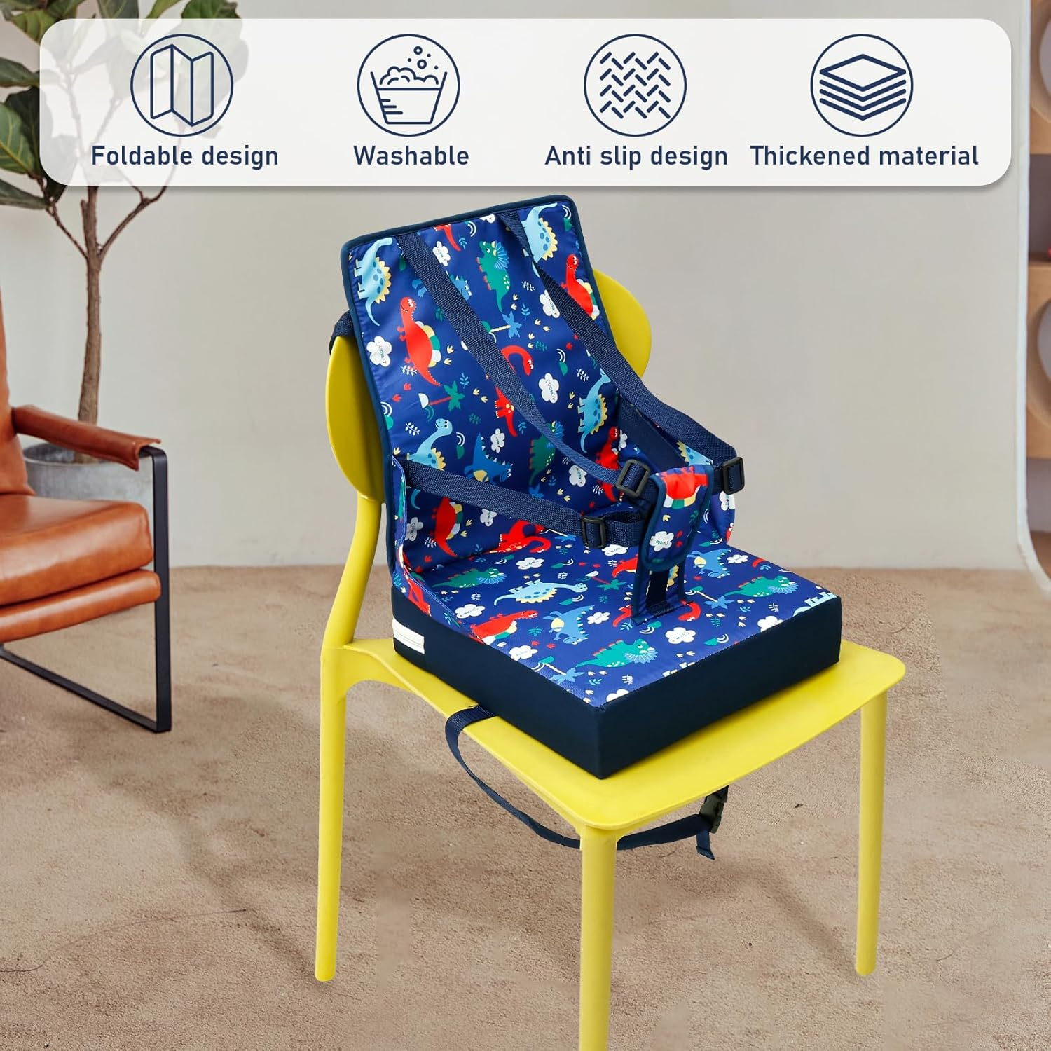 Fwqofvk Toddler Booster Seat Chair, with 3 Point Buckle Safety Protection, Thickened Heightening Cushion, Kids Booster Cushion Easy to Clean for Dining 32 X 32 X 7.5Cm (Style 1) image number 6