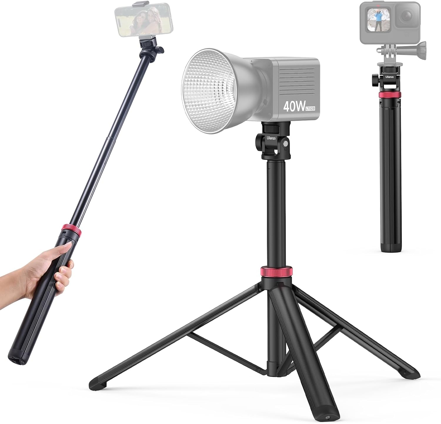 ULANZI MT-79 Extendable Camera Tripod Aluminum, 81" Portable Adjustable Light Stand with 1/4" Screw, 360&deg; Ball Head Camera Phone Tripod for Camera Video Light Smartphone, Lightweight for Travel image number 6