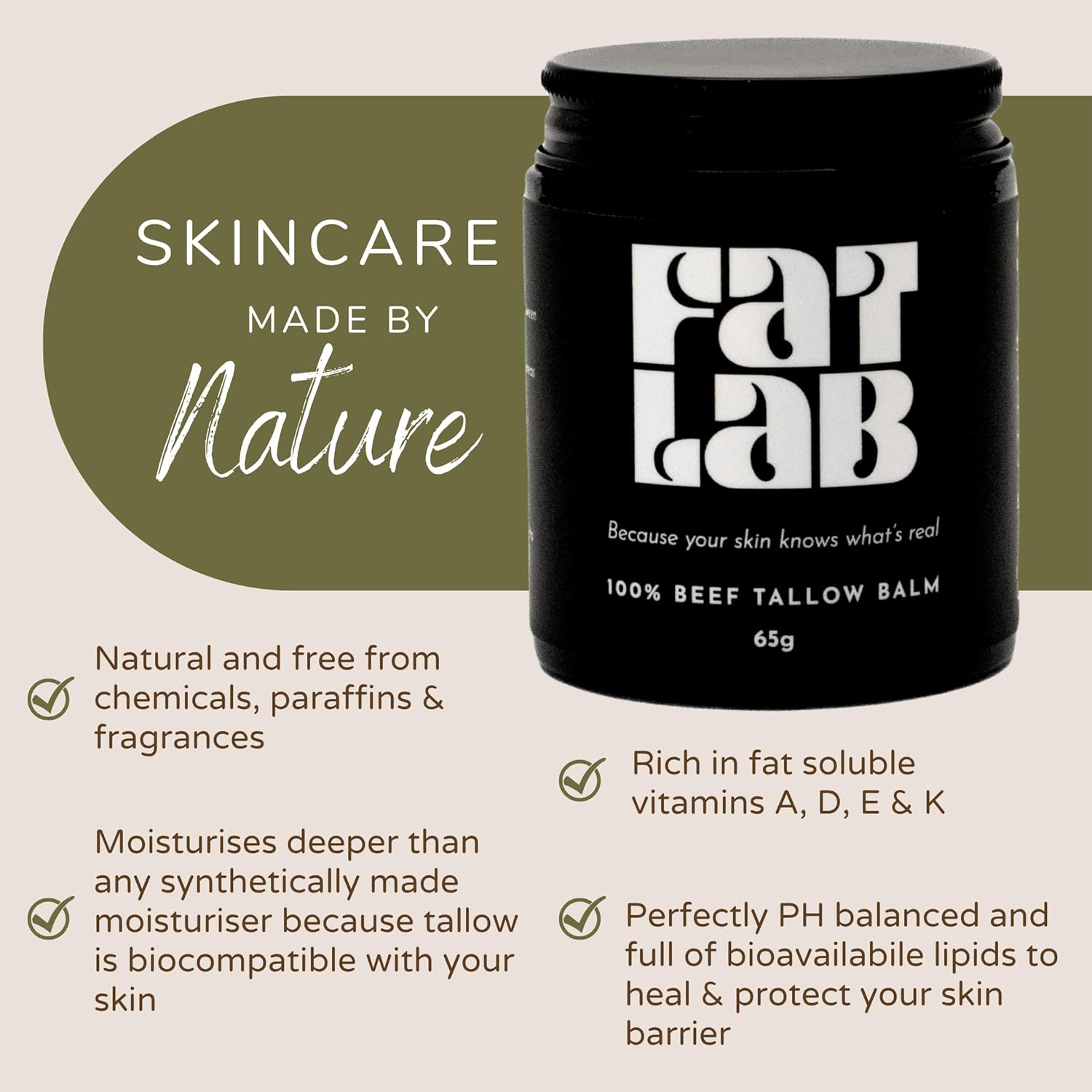 Beef Tallow for Skin | Pure Grass Fed Beef Tallow Moisturiser, Deep Hydrating, Anti-Inflammatory, Non-Comedogenic | Fat Lab Tallow (30G) image number 3