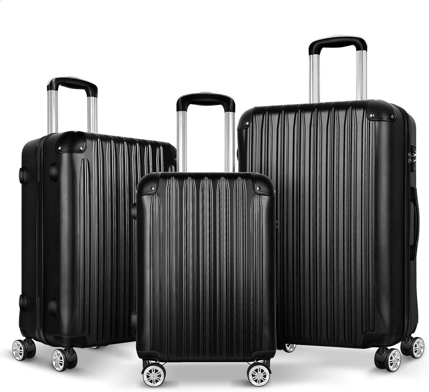 ALFORDSON 3Pcs Hardside Luggage Set 20" 24" and 28" Black Color, Hardshell Suitcases Set with Spinner Wheels, TSA Lock & Corner Protector, Carry-On & Checked Baggages Trio Pack image number 4