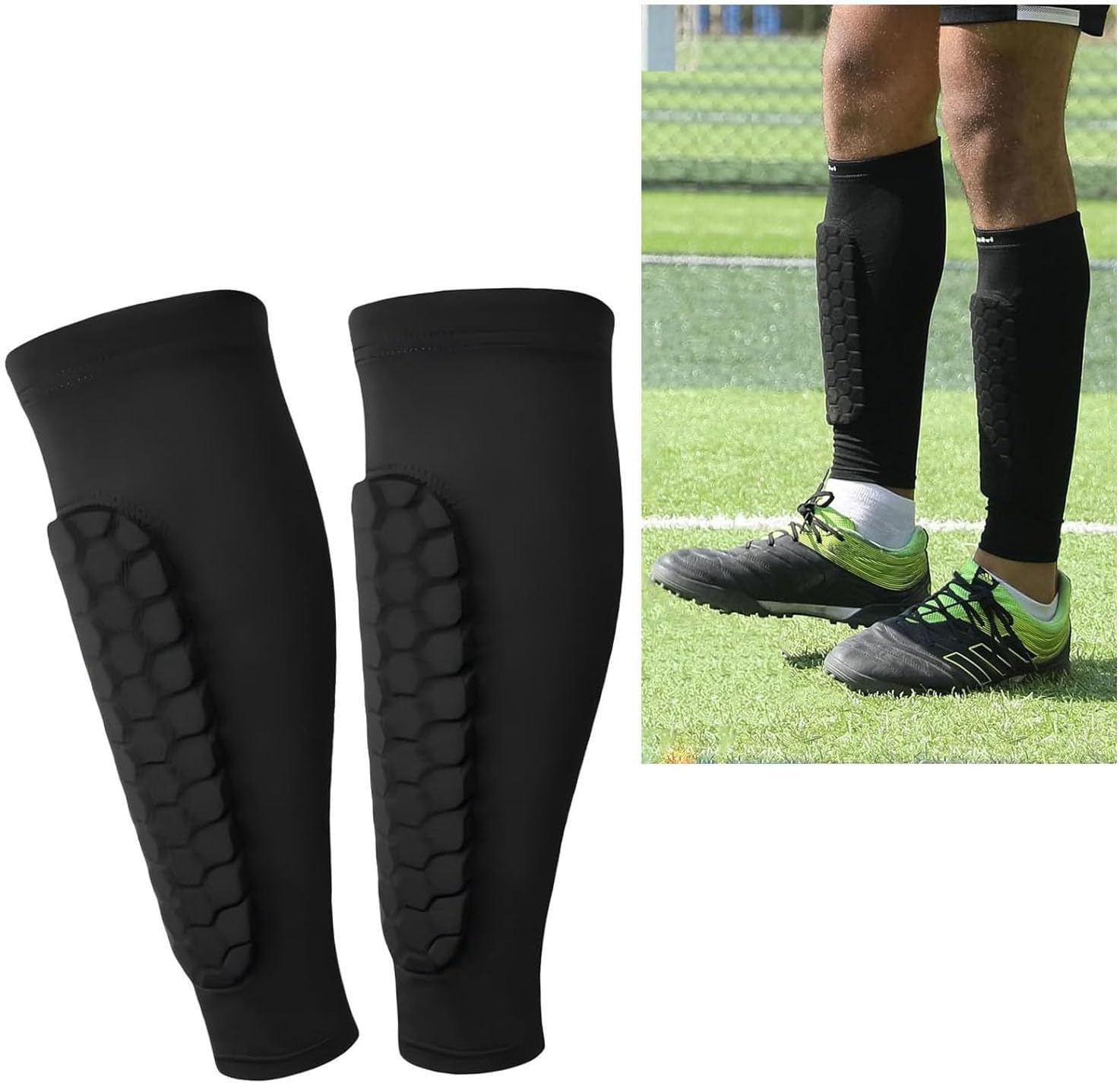 BEANPRECOY Protective Shin Guard Sleeves, Neon Yellow, Breathable Compression Calf Support, Youth and Adult Sizes image number 1