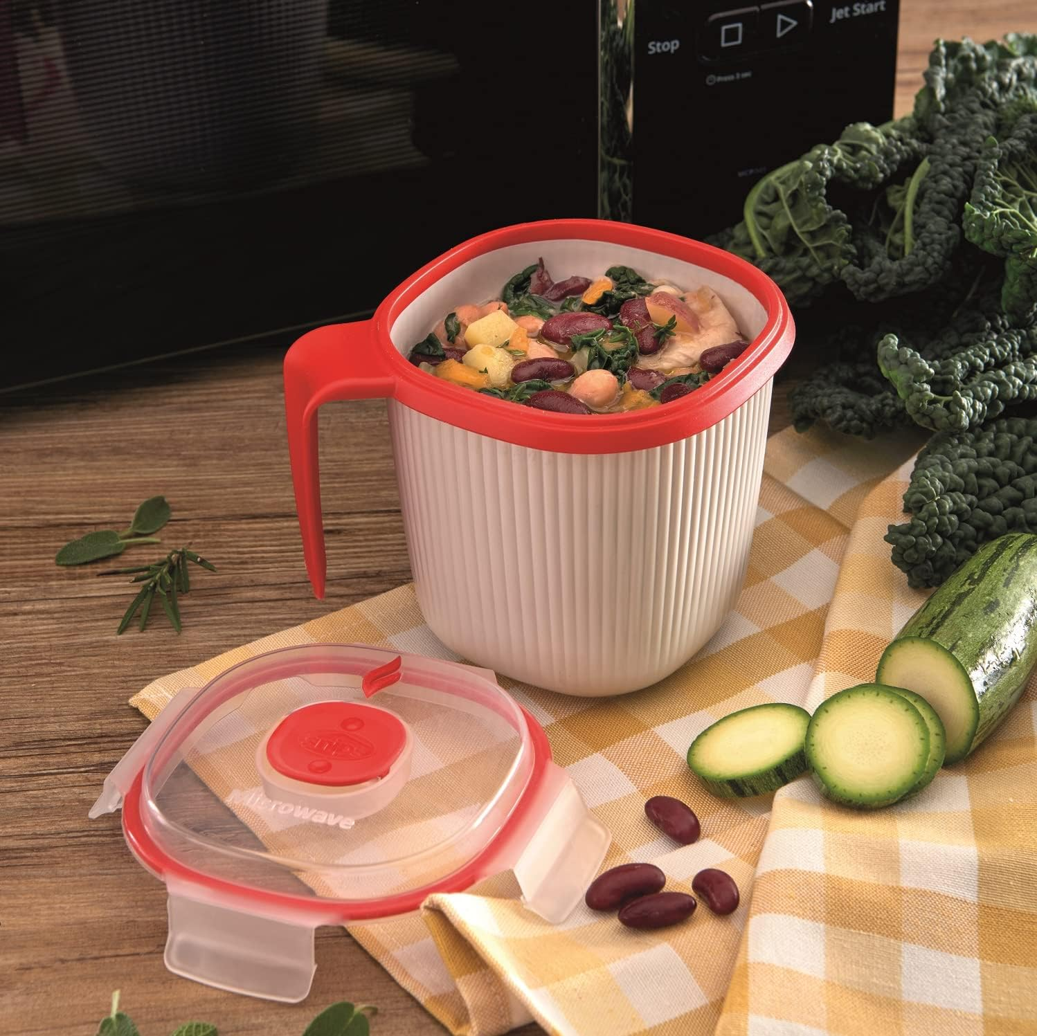 Snips - Microwave SOUP MUG for Milk, Hot Drinks and Soups - Microwave Soup Mug with Lid - 0,70 LT - 14,5 X 14,5 X 12 Cm - Microwave Soup Container, White and Red - 100% Made in Italy - 0% BPA image number 4