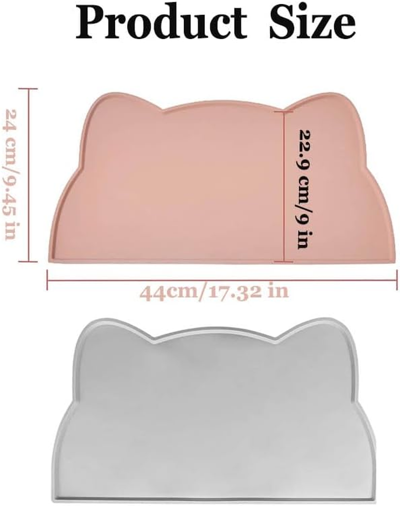 2 Pcs Cat Food Mat,Silicone Cat Feeding Mat,Pet Placemat Silicone Pet Food Mat for Floor,Waterproof Non Slip Pet Feeding Mat, Raised Edge Cat Bowl Mat to Stop Food Spills,Easy Clean,Cat Pattern image number 1