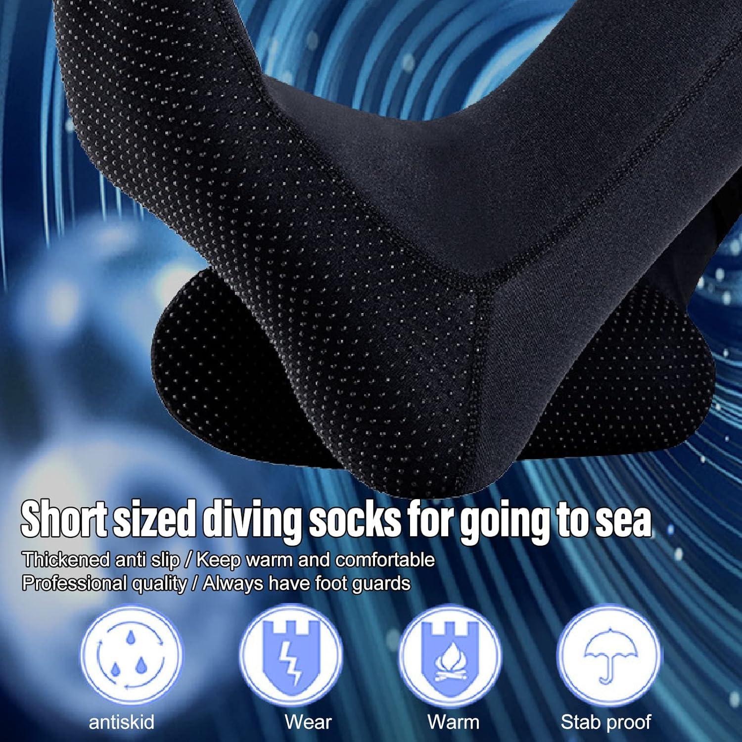 Diving Sock, 3Mm Thermal Beach Neoprene Sock anti Slip Sand Proof Flexible Diving Fin Wetsuits Water Sock for Snorkeling, Swimming, Scuba Diving, Water Sports, Men, Women, 1 Pair (M) image number 6