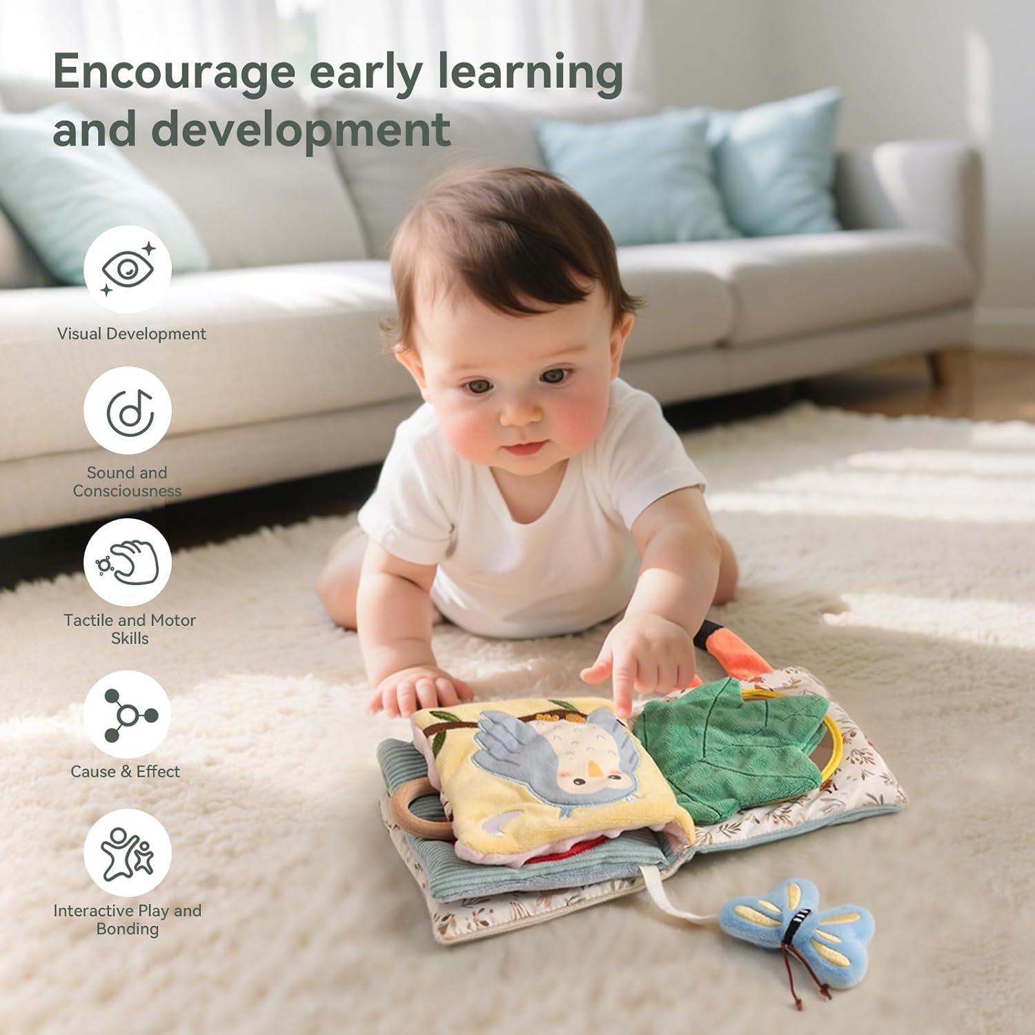 EERKEOD Baby Cloth Book Toys Montessori Baby Book Toy Animal Sensory Stroller Toy Non-Toxic Crinkle Washable Early Education for Baby Infant Toddler image number 4