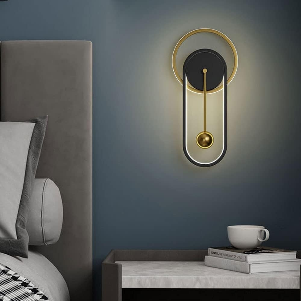 LED Black Wall Lamp Gold Metal Wall Light, 25W Wall Sconces Bedroom Bedside Wall Lighting Fixture, Indoor Clock Shape Wall Mounted Lamps for Living Room Hallway Stairs (Color : 3 Color Mode) XXZ image number 1