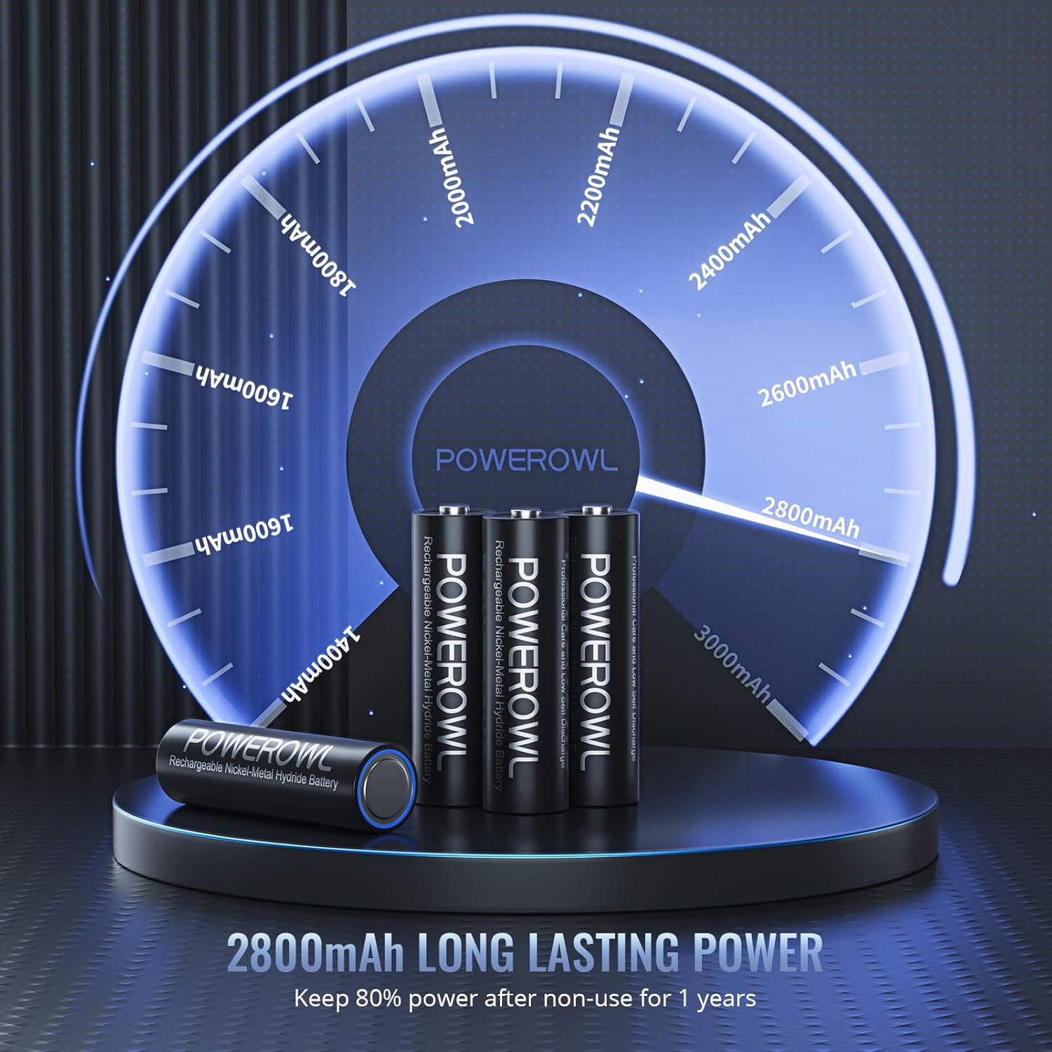 POWEROWL AA Rechargeable Batteries, 2800Mah High Capacity 8 Pack Rechargeable AA Batteries 1.2V Nimh Low Self Discharge image number 4