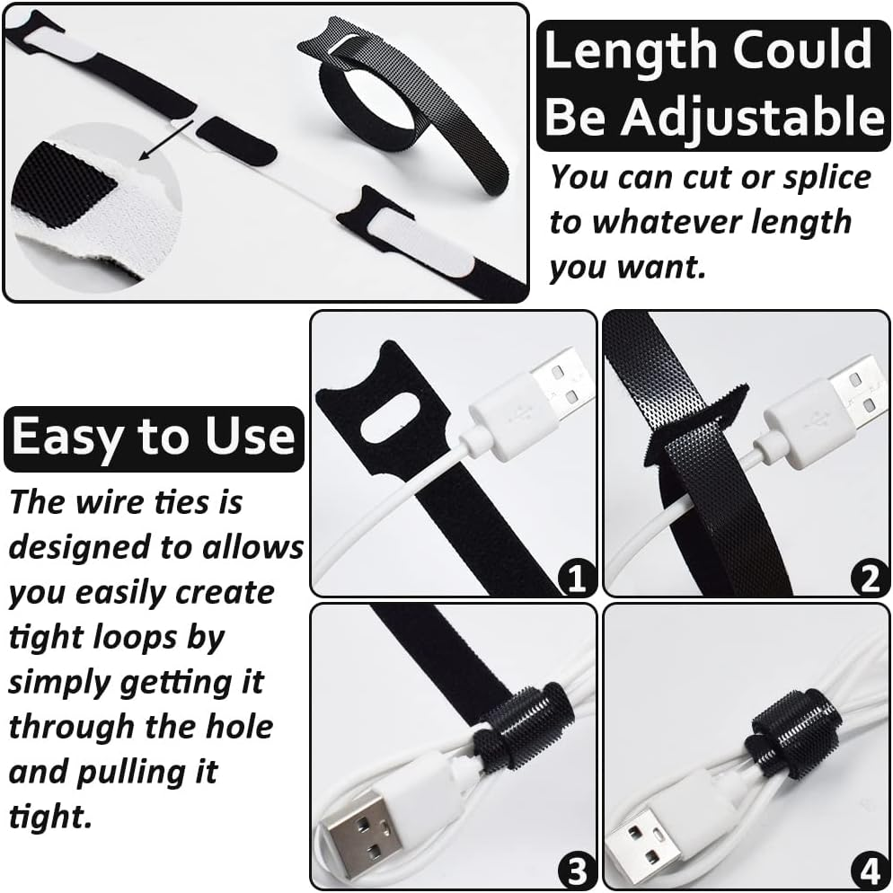 70Pcs Computer Cable Ties, Wire Ties, Cord Ties Reusable for Electronics, Hook and Loop Microfiber Cable Ties Extension for Storage, Black and White, 4, 6, 8 Inch - Pink Cable Ties image number 5