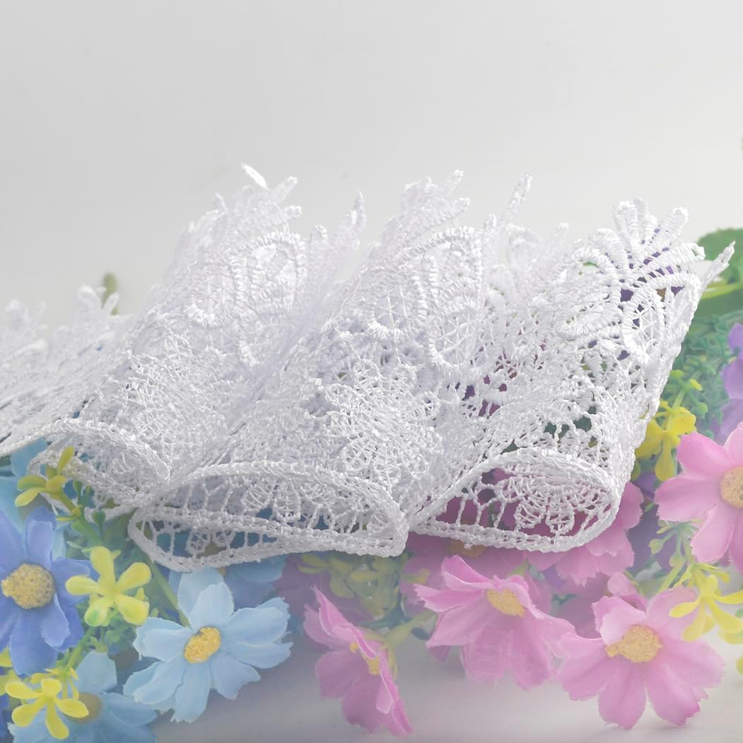 Kuasting 7.5 Yards Floral Lace Edge Trim 9CM Tassel Lace Trim Width Europe Chips Pattern Inelastic Embroidery Lace Trim for Sewing Making, DIY Crafts, Gift Wrapping, Wedding Decor (White) - Dark Coffee image number 7