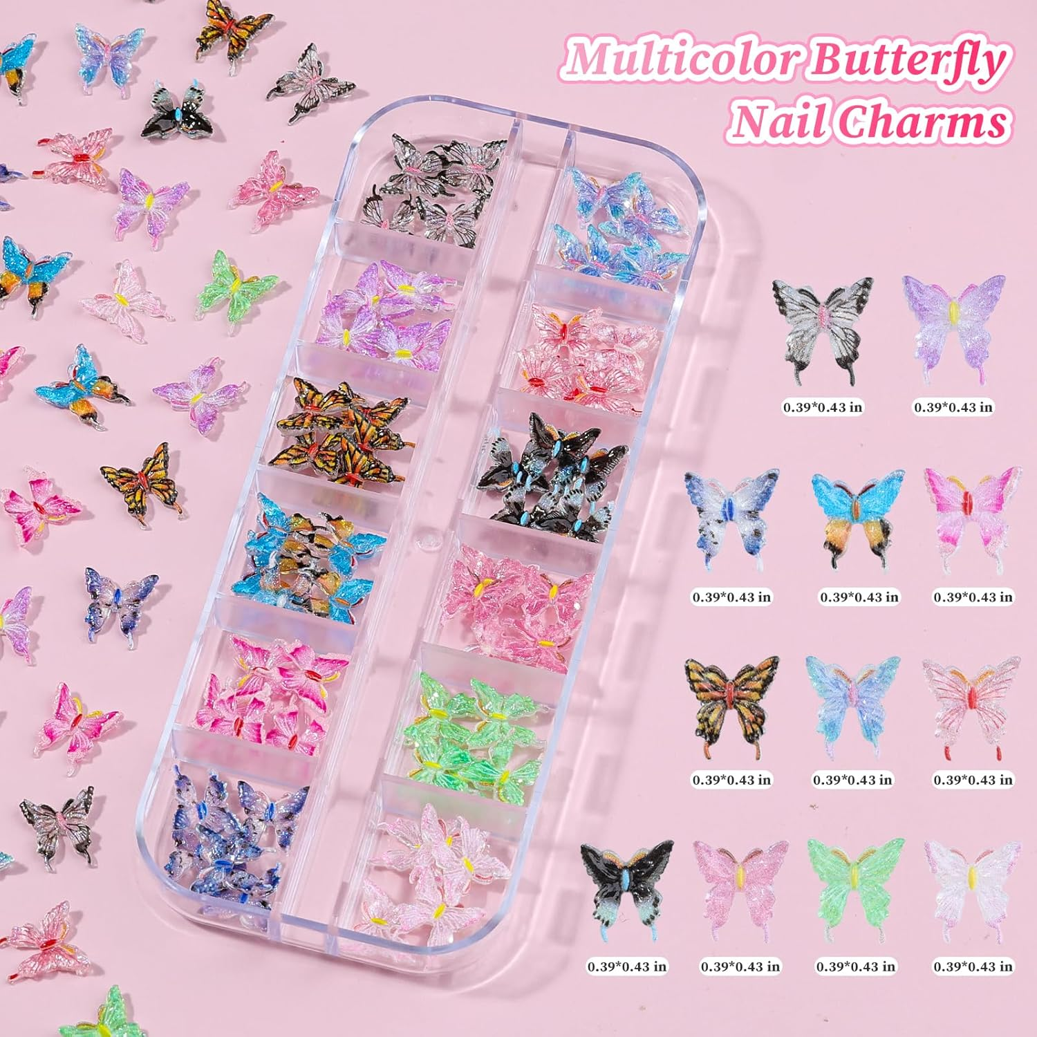 6 Boxes 3D Flower Nail Charms, Colorful Hibiscus Nails Ice Translucent Flower Nail Charms Cute Butterfly Petals Nail Gems with Pickup Tools for Nail Art Manicure DIY image number 3