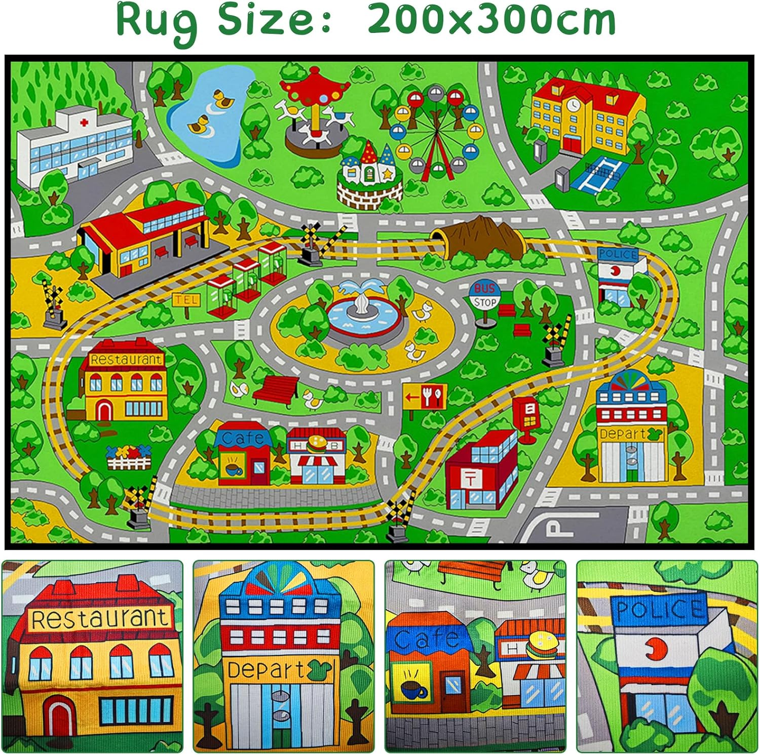 Kid'S Play Mat 200 X 300Cm Extra Large Playmat Non Slip Have Fun City Life Road Map Car Play Mat Study Activity Centerpiece Learning Education Area Rug for Bedroom Playroom Decor (Road 5, 200X300Cm)