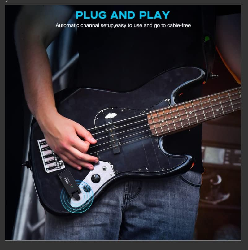 LEKATO Wireless Guitar System with Charging Case, Rechargeable 2.4Ghz Wireless Transmitter Receiver Guitar Wireless System 4 Channels with Dual Plugs 3.5Mm/6.35Mm,(Ws-100) image number 5