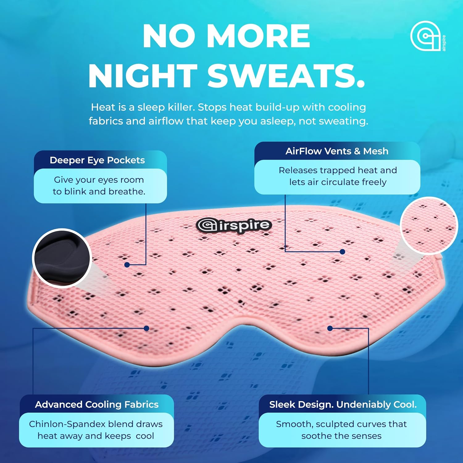 Cool Sleep Mask | No More Sweaty Nights | Ultra-Dark Breathable Eye Mask for Deep Sleep | Large Contours for Eye & Lash Room | Mesh for Airflow | Memory Foam Comfort for Side Sleepers | Travel & Night Shifts (Pink) image number 4