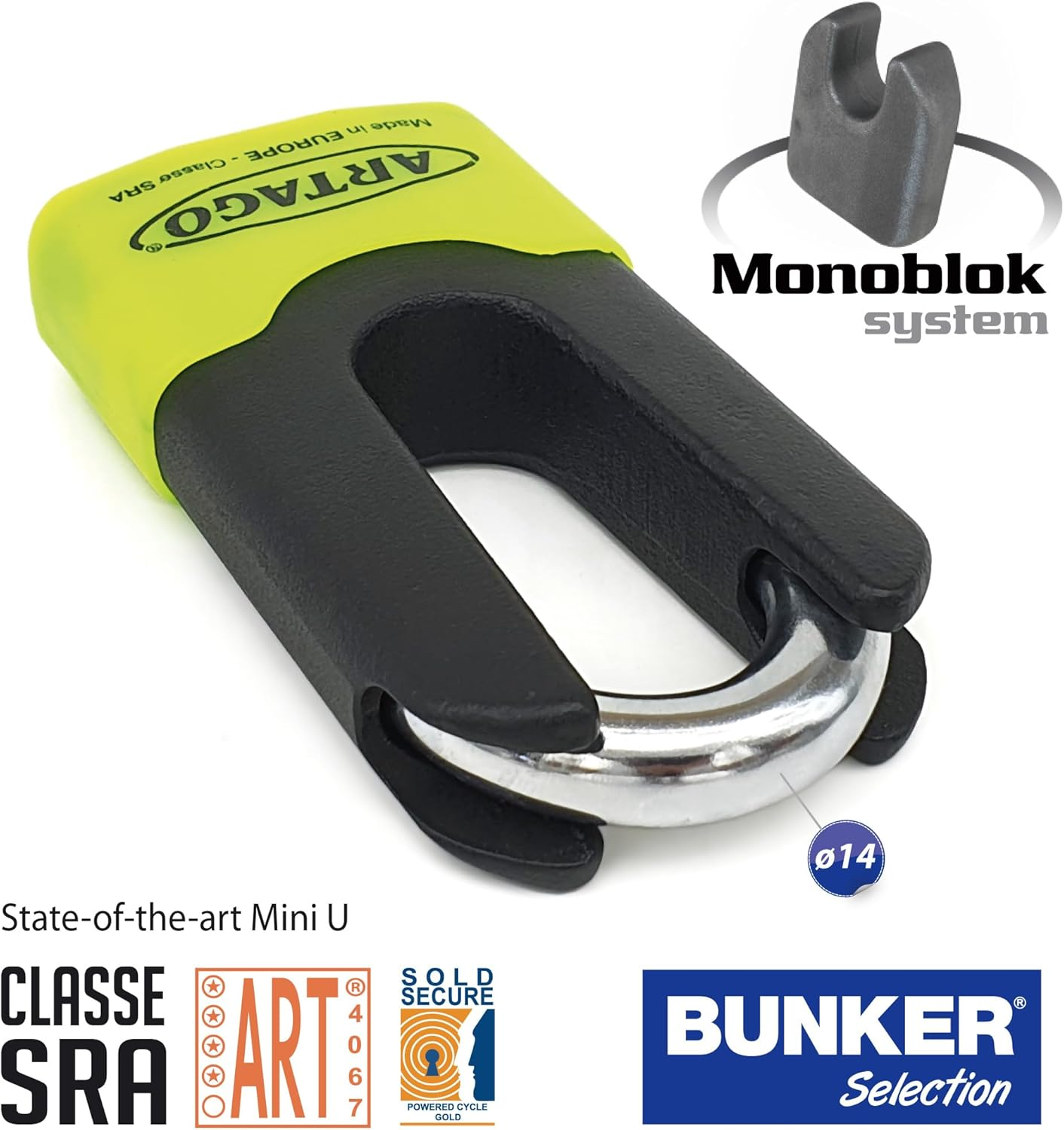 Artago 69X State-Of-The-Art Motorcycle Disc Lock plus Deterrent, SRA, Sold Secure & ART4 Approved, Bunker Selection, Maximum Resistance Tested MONOBLOK Forged Steel Body, anti Theft Wheel Brake Lock image number 5