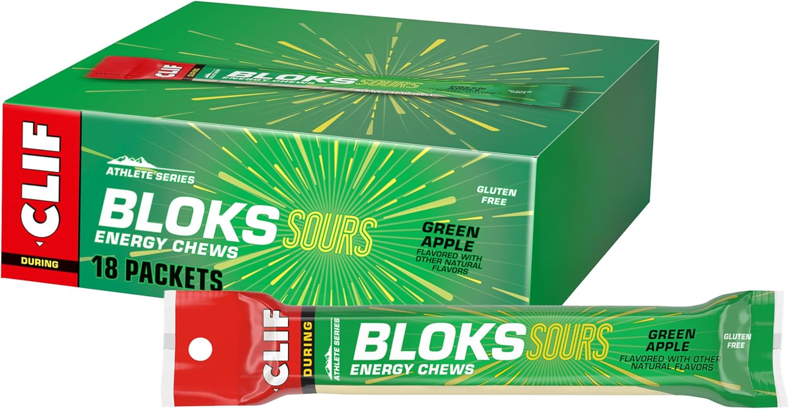 Clif Bloks SOURS - Green Apple Flavor - Energy Chews - Non-Gmo - Plant Based - Fast Fuel for Cycling and Running - Quick Carbohydrates and Electrolytes - 2.12 Oz. (18 Count) image number 1