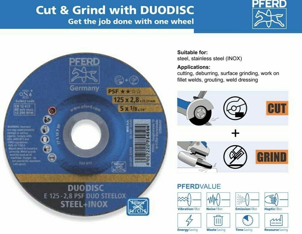 PFERD Duodisc 125Mm 5" Cutting and Grinding Discs, Steel Stainless Metal Wheels Blades Angle Grinder (Box of 20) image number 3