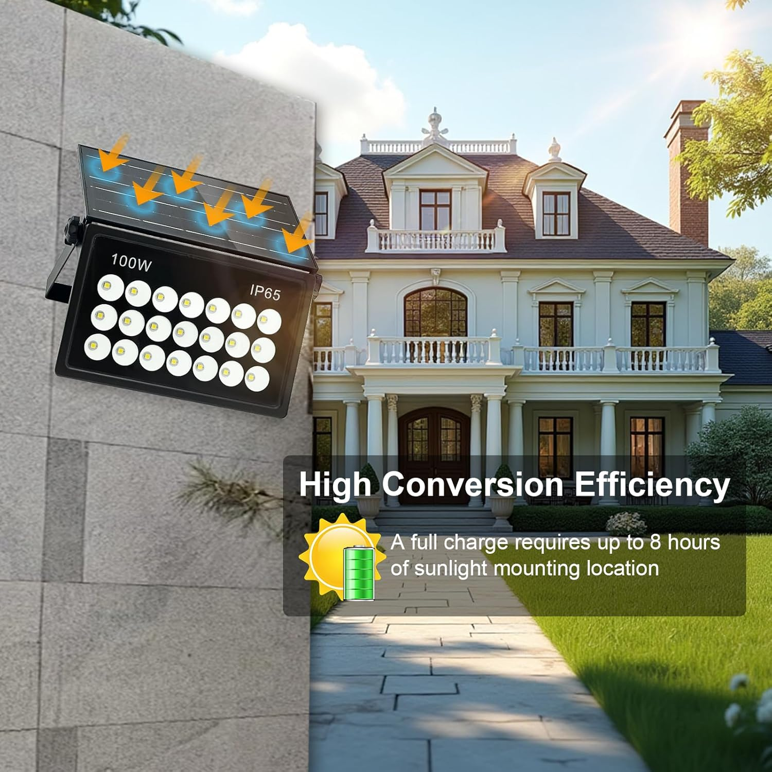 100W Solar Lights Outdoor Waterproof, Dusk to Dawn Solar Powered Security Lights, Solar LED Flood Lights Outdoor, 6500K Cool White, for Porch, Patio, Yard, Garage, Garden image number 1