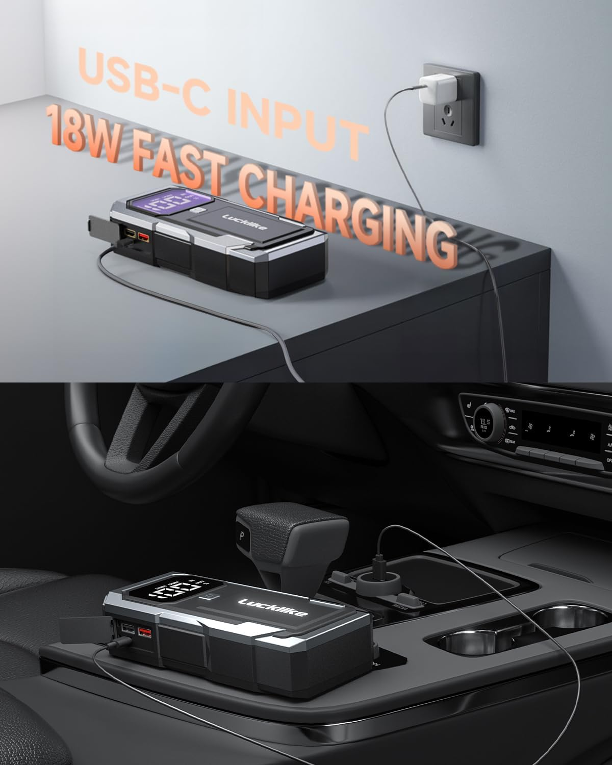 Lucklike Car Jump Starter, Portable Car Jump Starter, Car Battery Charger Jump Starter, Jump Starter for Car, Portable Jump Starter for Car, 3000A Car Jump Starter for 8.0L Gas/7.0L Diesel (Silver)