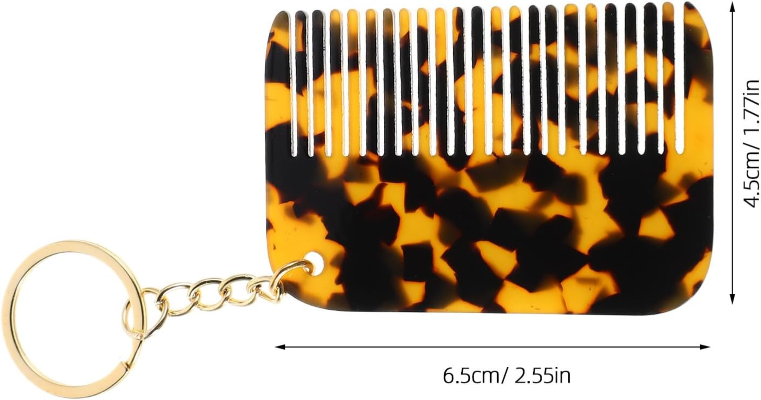 TOVINANNA 2 Pcs Mini Leopard Print Wide Tooth Comb Keychain Portable Acetate Hair Styling Tool for Women Travel Purse Comb Compact Pocket Accessory image number 3