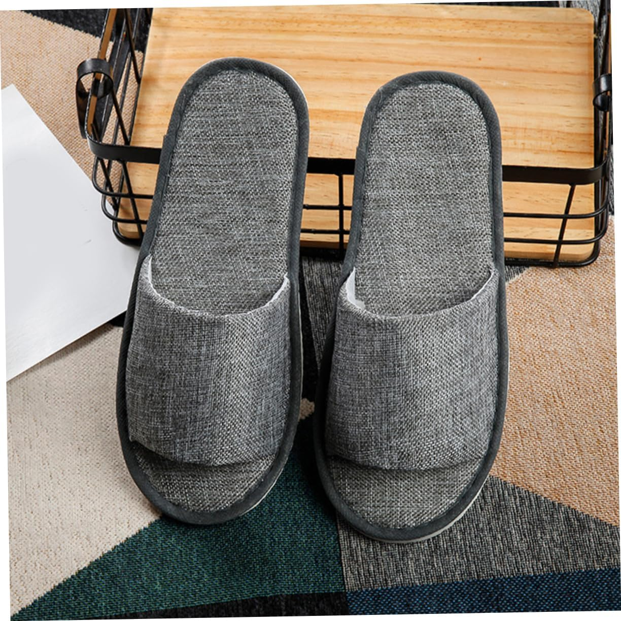Vaguelly 12Pairs Slip Slippers for Men Travel Guest Open Toe Breathable Indoor Slippers