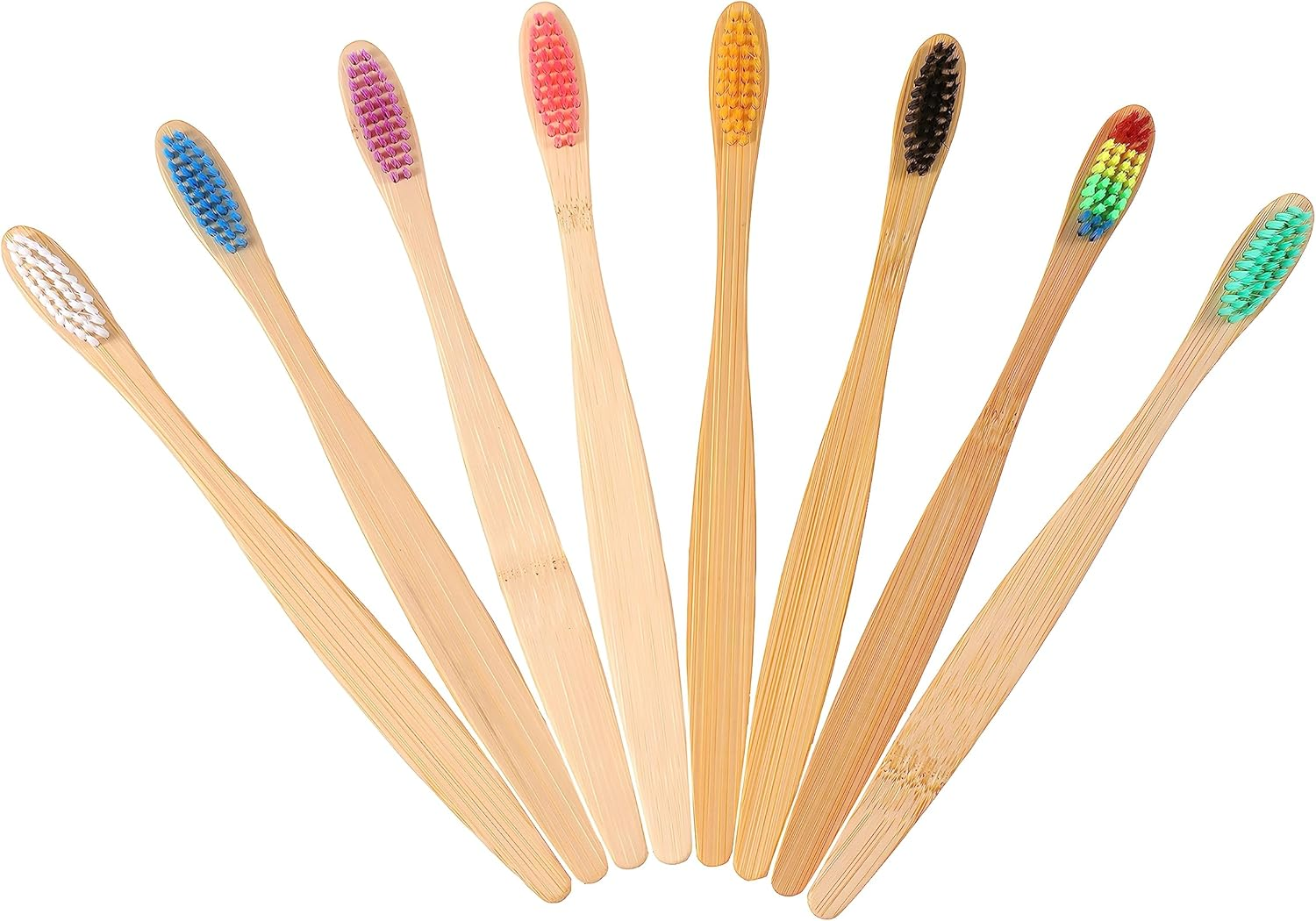 10PCS Colorful Natural Bamboo Toothbrush Set Soft Bristle Individually Wrapped (Multi-Colors)