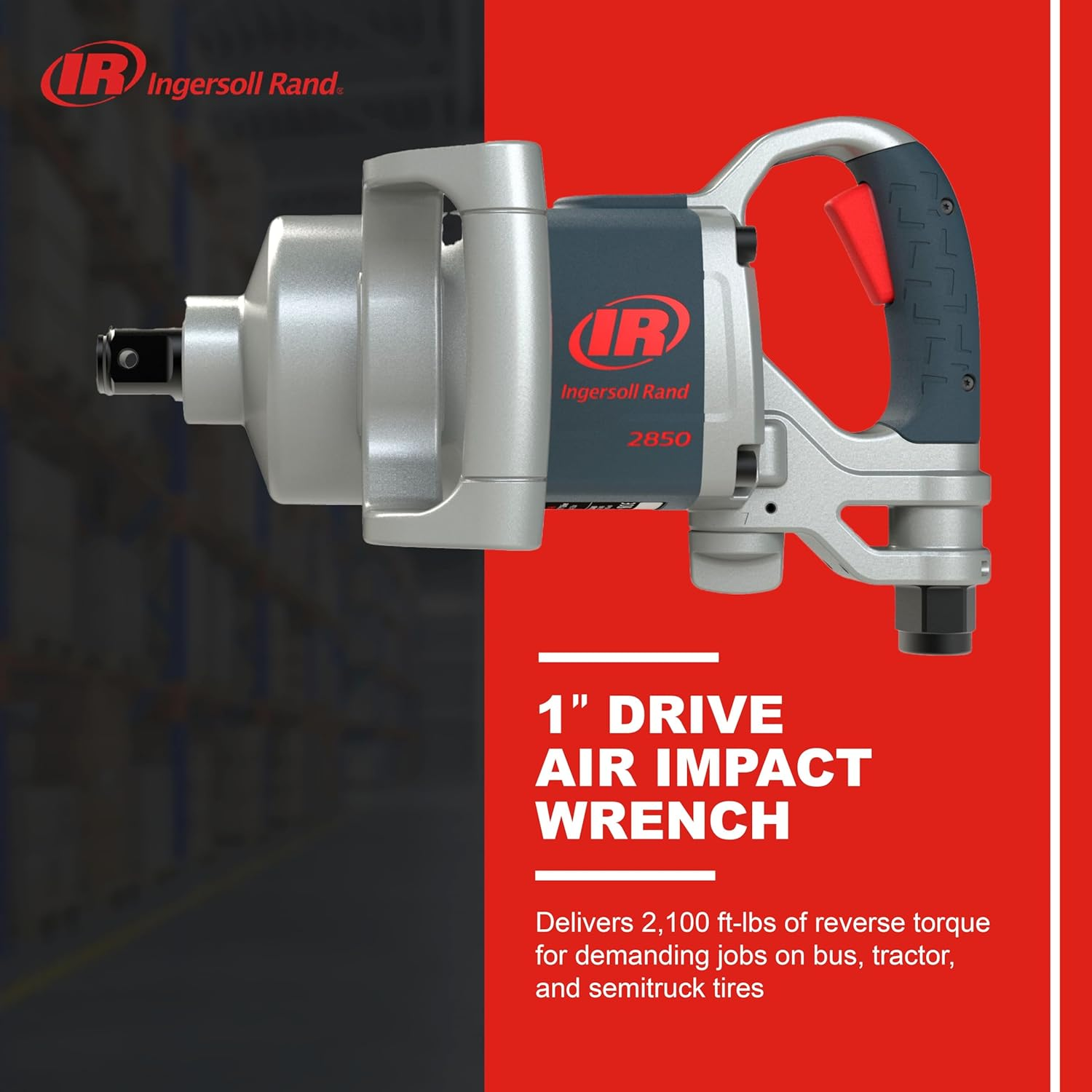 Ingersoll Rand 2850MAX 1&rdquo; Drive Air Impact Wrench, Powerful Vehicle Repair Torque Output up to 2,100 Ft/Lbs, Lightweight, D Handle, Steel Core, Gray