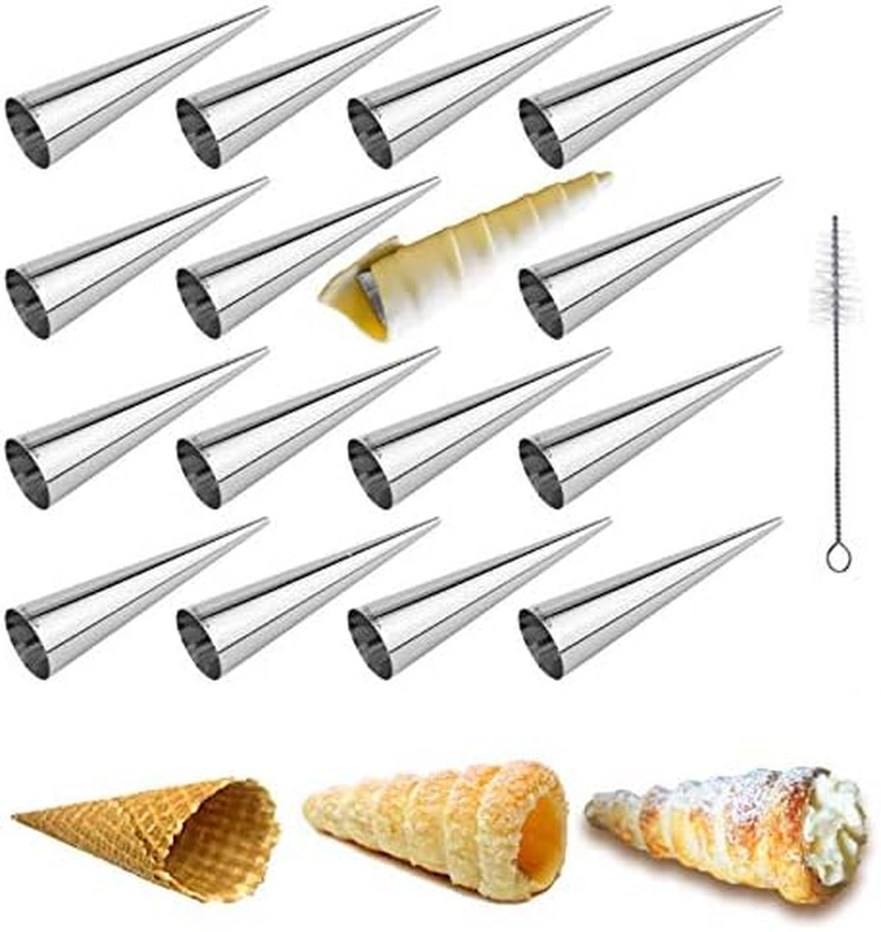 EUICAE Cannoli Tubes, 5 Inch Large Stainless Steel Cannoli Forms Non-Stick Cream Horn Danish Pastry Molds for Croissant Shell Cream Roll Pack of 15