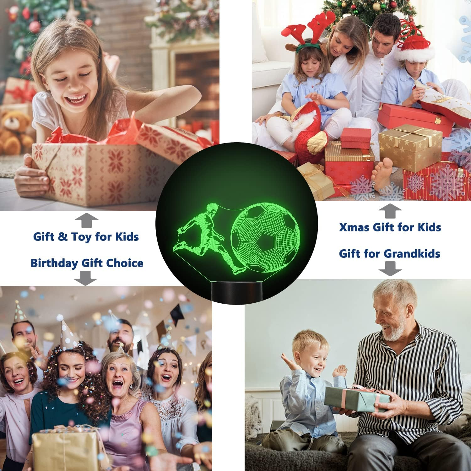 Football Gifts for Kids Boys, 3D Illusion Lamp Football Player Night Light with Remote + Touch 16 Color Flashing Changing + Timer Lamps for Men Sports Bedroom Decor image number 1