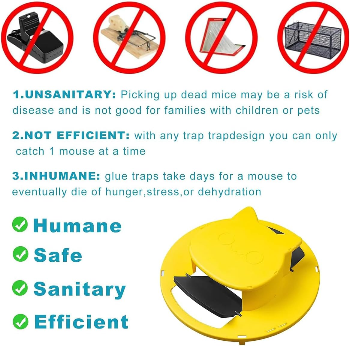 AIMALL Auto-Reset Flip Lid Rat Trap for 5-Gallon Bucket, Humane Reusable Mouse Catcher with Entry Ramps, Indoor Outdoor Rodent Control Tool, 12.2"X3.5" - Rat Head-Yellow image number 3