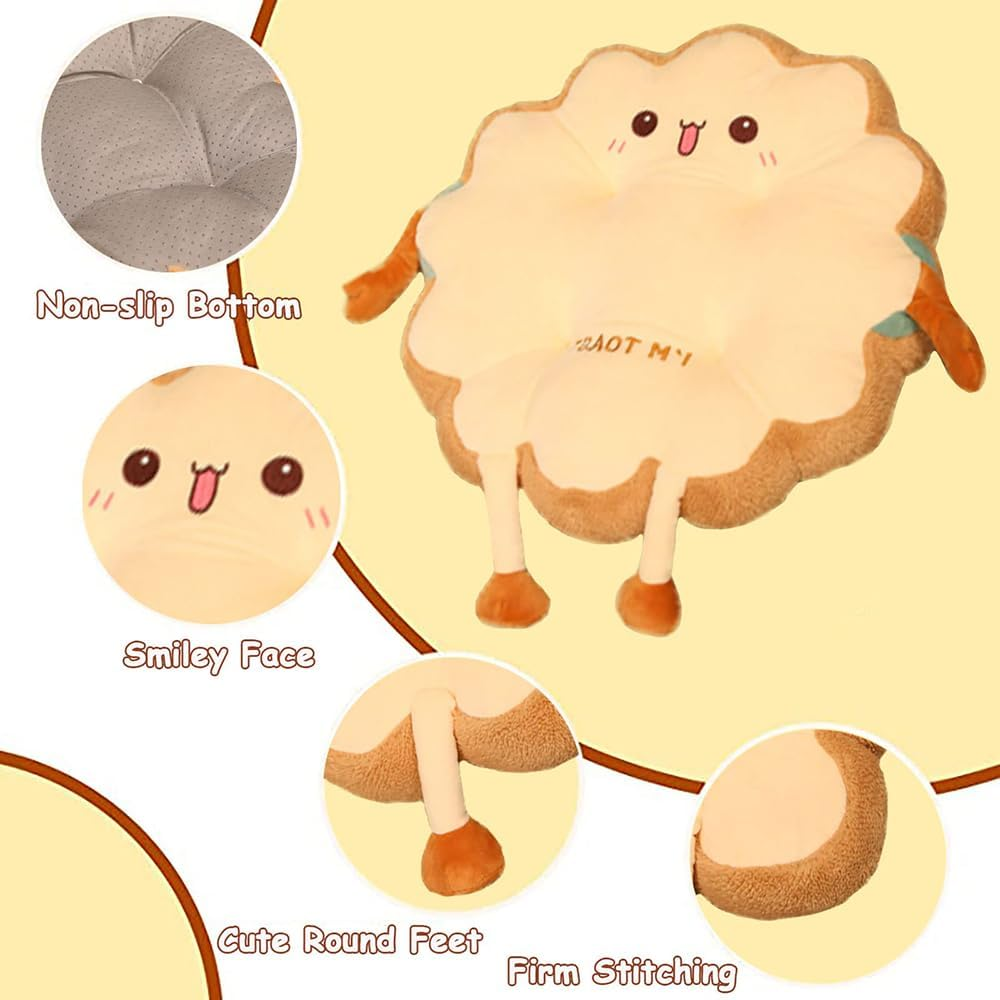Toast Pillow Pad, Kawaii Plush Funny Food Plush Pad, Cute Chair Cushions Car Pillow for Office Bedroom Car, 40 X 40 X10 Cm image number 4