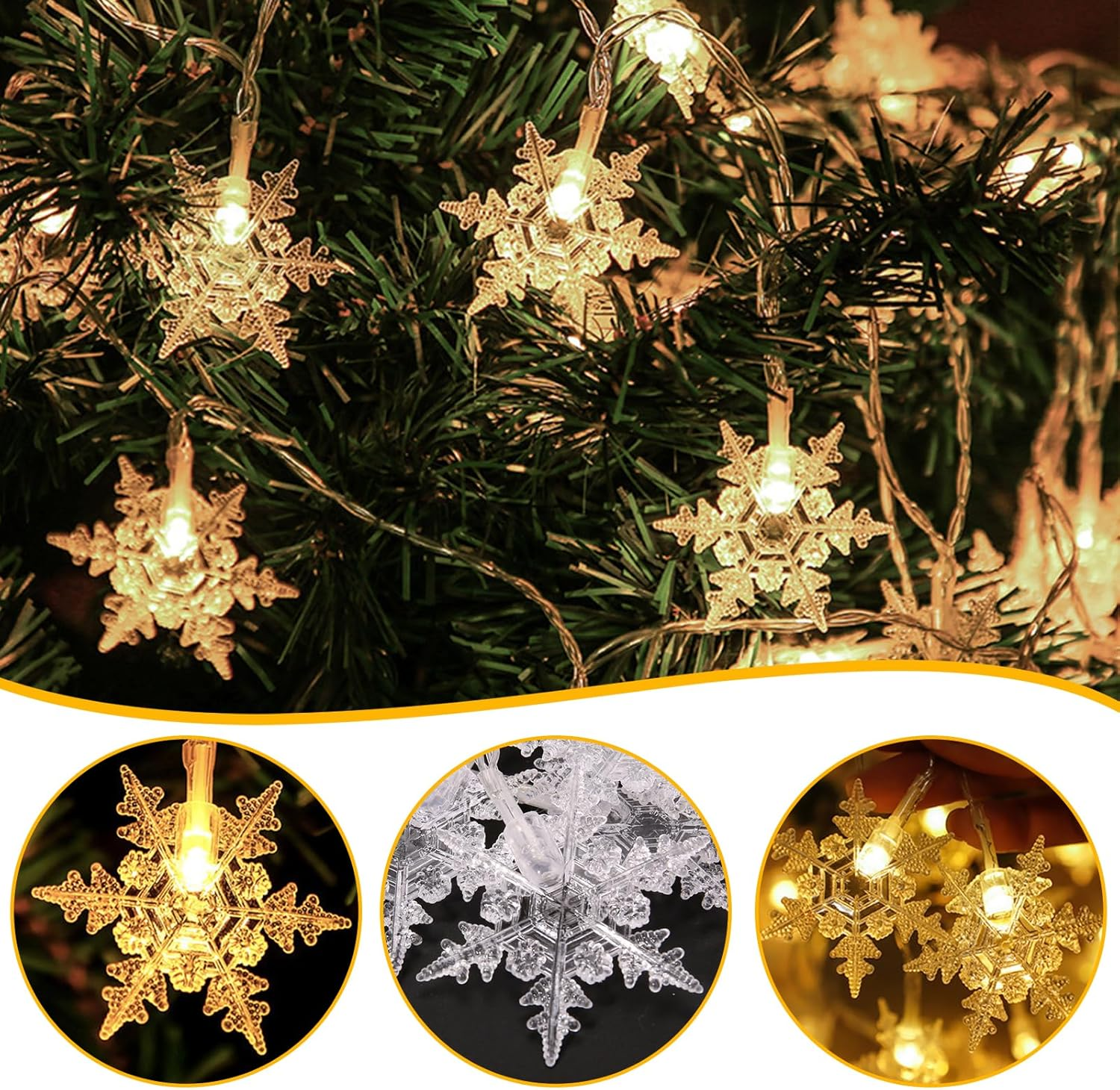 8 Cm Snowflake Fairy Lights Outdoor, 6 M 40 LED Light Curtain, Christmas Window, LED Fairy Lights, Battery Operated, LED Decorative Fairy Lights for Outdoor Indoor Lighting Outdoors, Bedroom image number 4