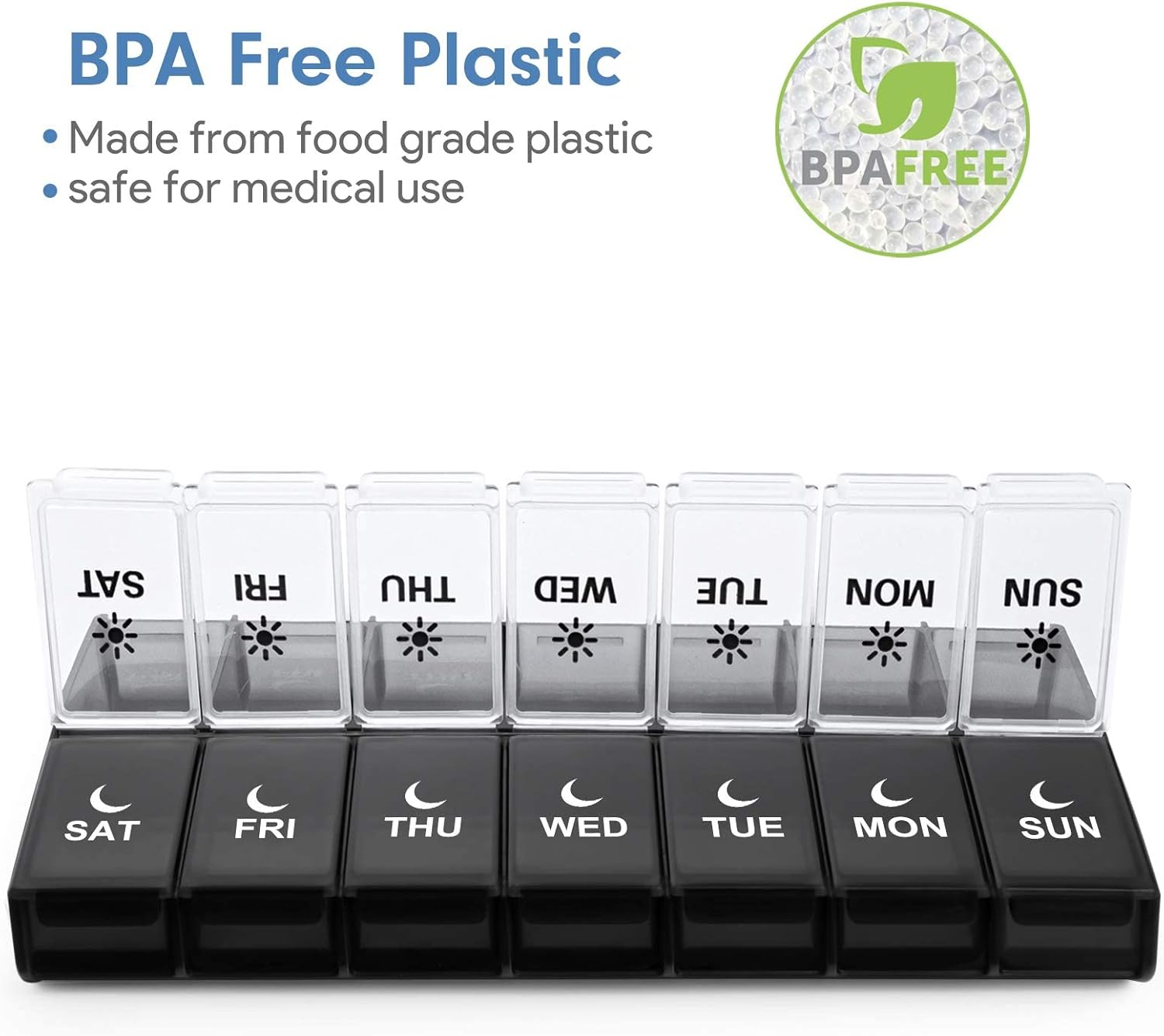 7 Day Pill Organizer with Extra Large Compartments - 2 Times a Day (AM/PM) Weekly Pill Box for Vitamins, Fish Oil, Supplements & Medication, Day Night Medicine Organizer, Portable for Travel image number 1