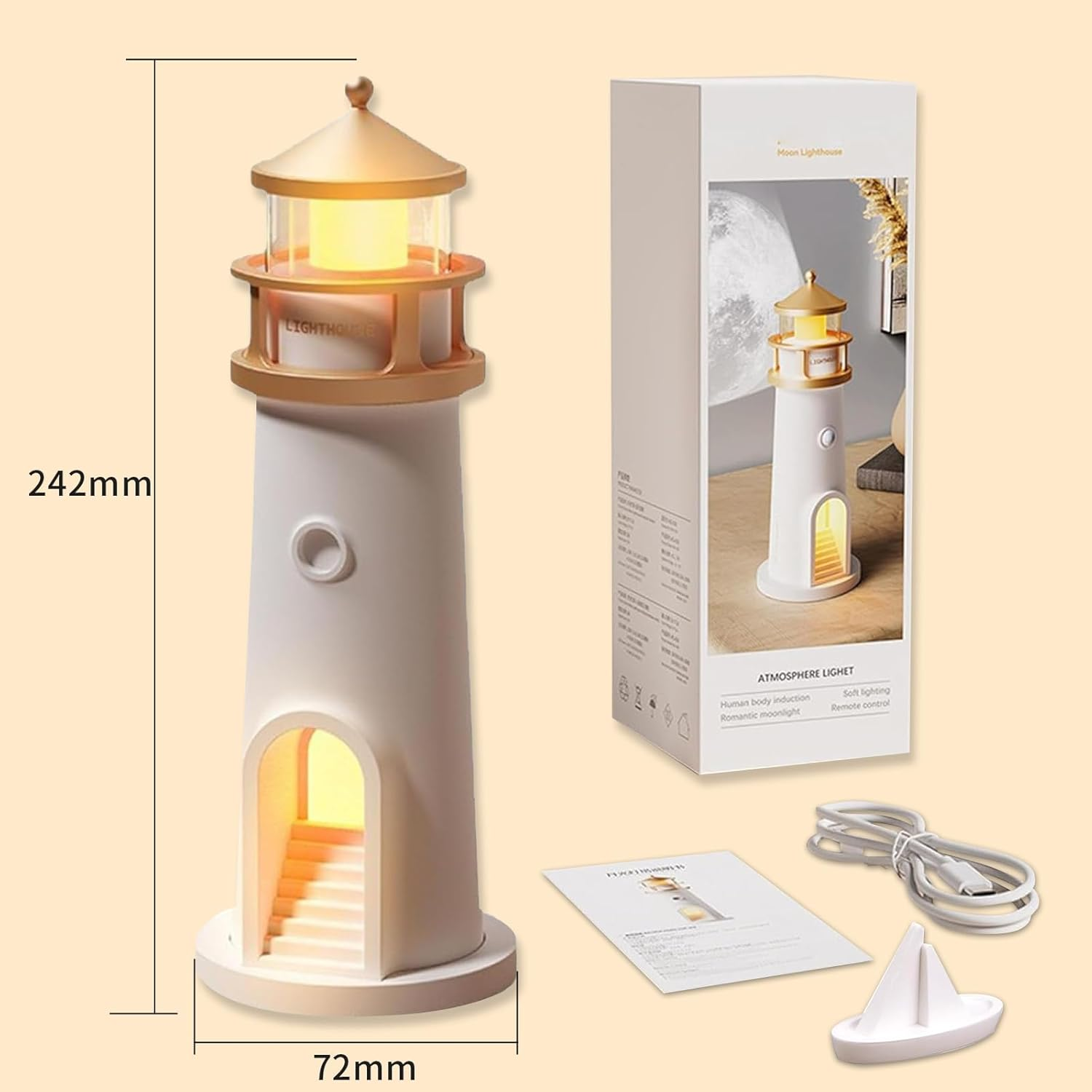 Lighthouse Projection Night Light, Moon Lamp Projector, Rechargeable Night Light for Living Room, Bedroom (Remote Control) image number 3