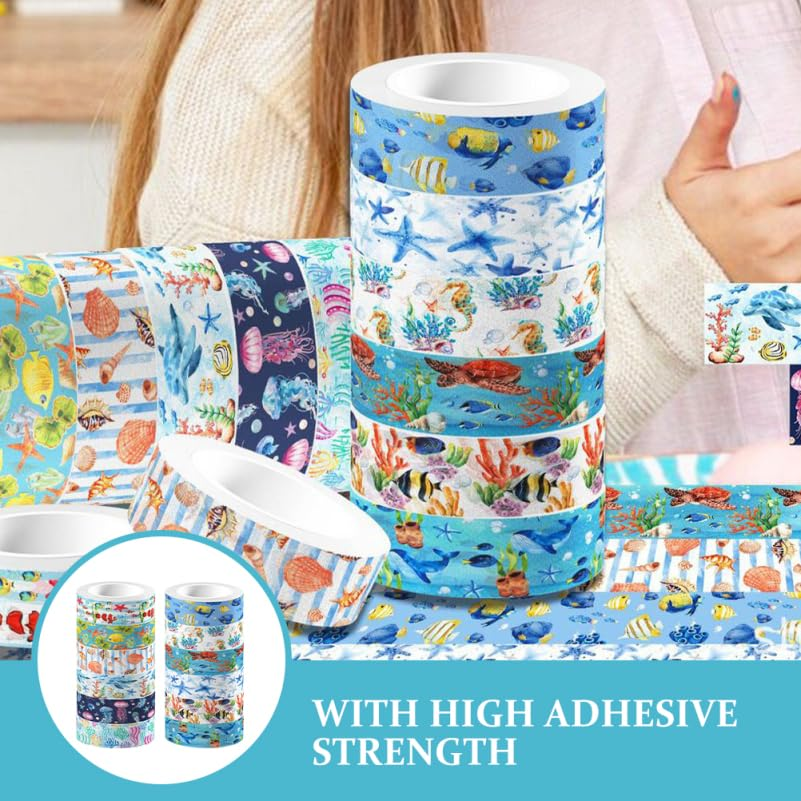 STOBOK Washi Tape Ocean Animal Theme - 12 Rolls, Scrapbook Supplies Paper Stickers Stickers for Scrapbooking Journals DIY Crafts Notebook Collage Album Aesthetic Picture Frames image number 4