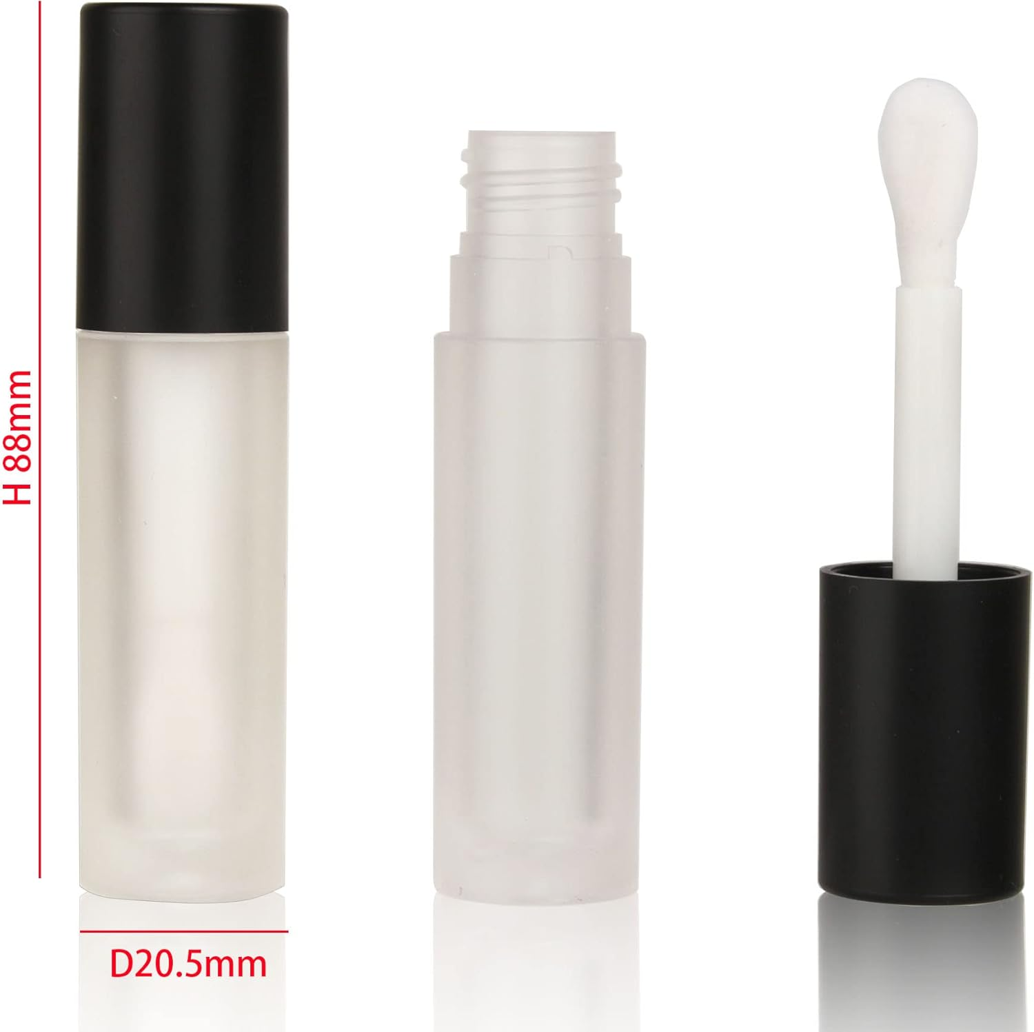 COSIDEA 24 Pcs Empty 5Ml Big Brush Frosted Black Lip Gloss Tube Black round Lipgloss Tubes Container with Big Doe Foot Wand Cosmetic Packing Containers image number 3