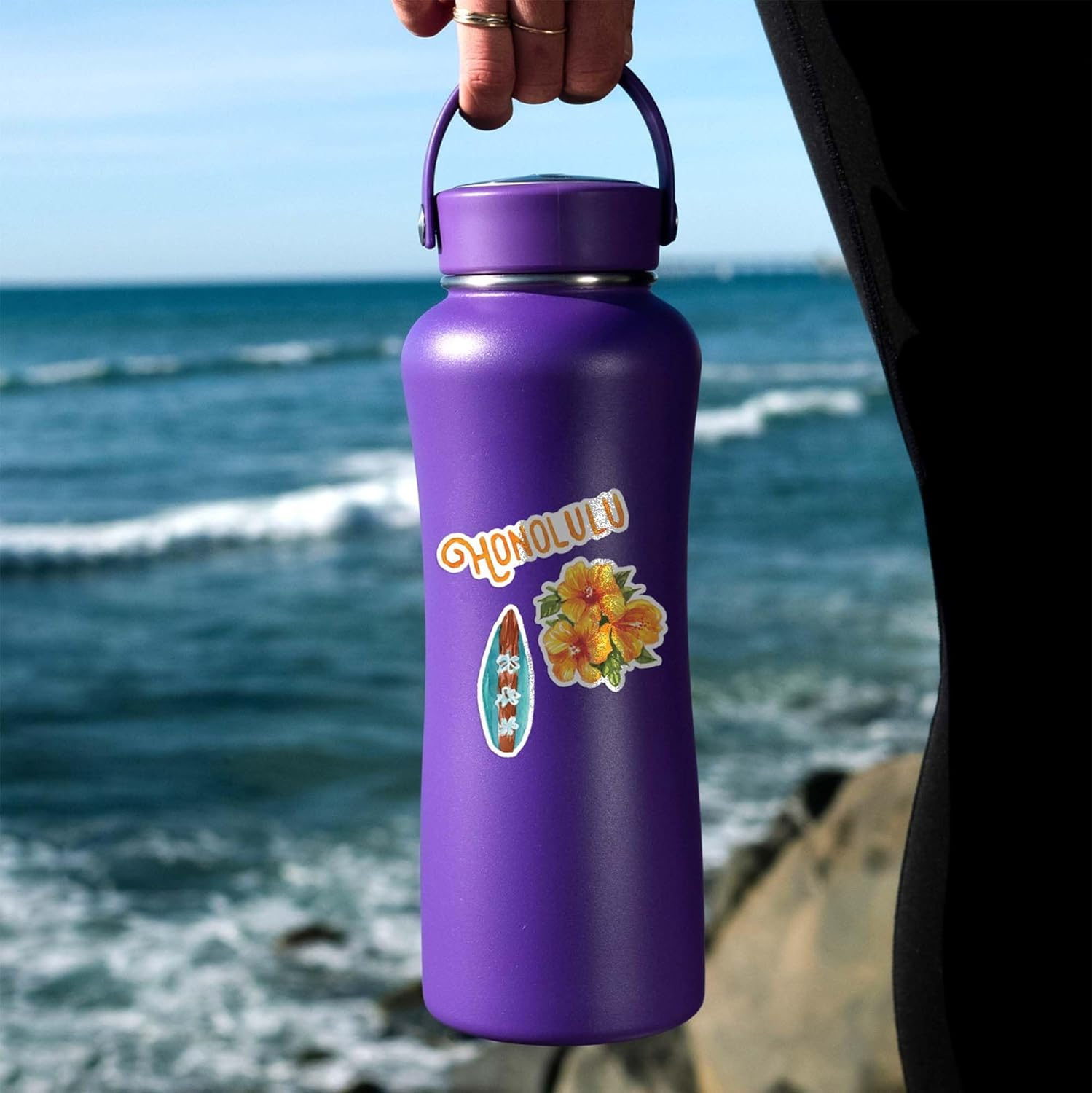 Navy Peony Exotic Hawaii State Travel Stickers (31 Pieces) - Watercolor, Waterproof, America Vacation Stickers for Scrapbooking, Journals, Suitcase