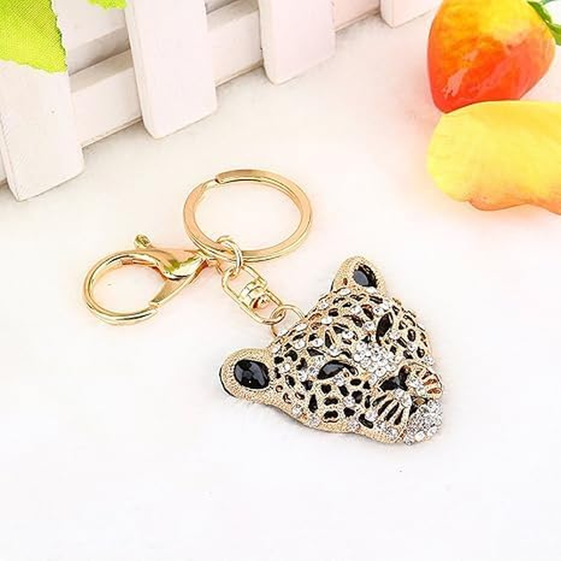 Leopard Bag Pendant, 2&times;1.97 in Leopard Charm, 1PC Gold Rhinestone Keychain Cute Cheetah Head Purse Key Ring Chain Sparkling Crystal Charming Decoration Adornment for Wallet Handbags Lady Girlfriend image number 2