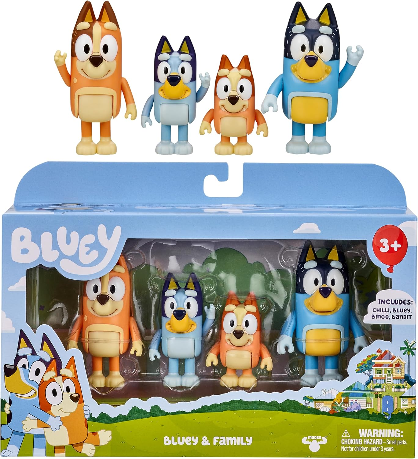 Bluey Figure 4 Pack, Bluey and Family, 6.35Cm Poseable Figures with Accessories, Kids Can Recreate Their Favorite Moments image number 1