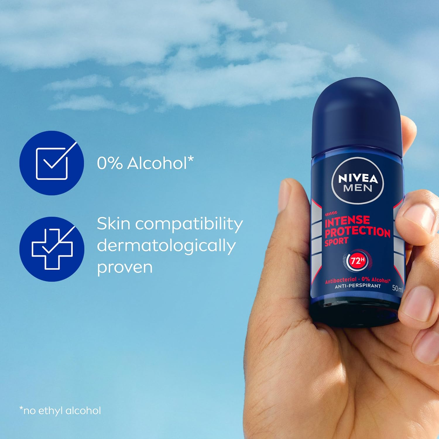 NIVEA MEN Intense Protection Sport Anti-Perspirant Roll-On Deodorant 50Ml | Antibacterial Formula Fights Odour | 72-Hour Sweat Protection | Clean Citrus Scent | Men'S Roll-On Deodorant image number 2