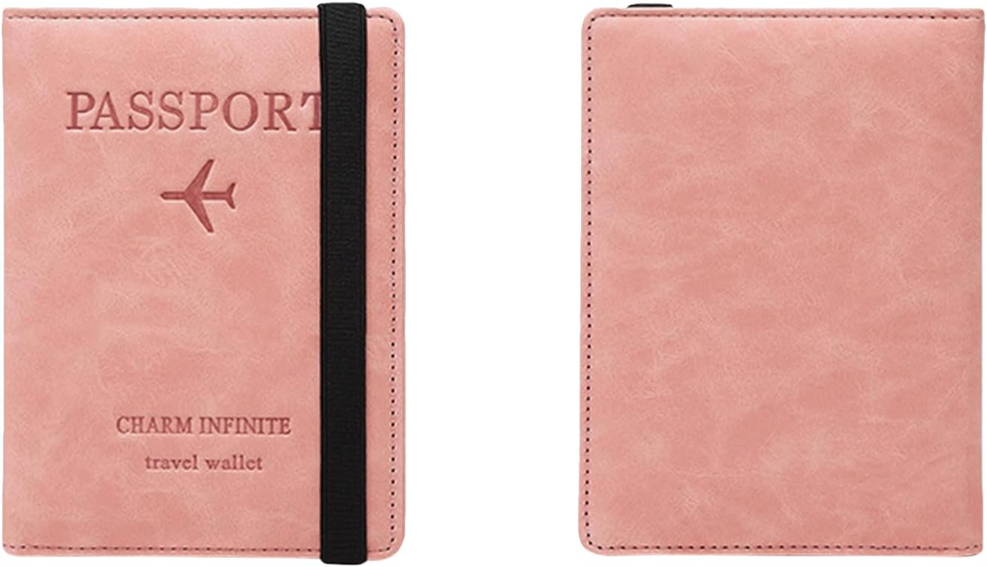XUNQUCOM PU Leather Strap Passport Case Card Holder Holder ID Bag (Pink)