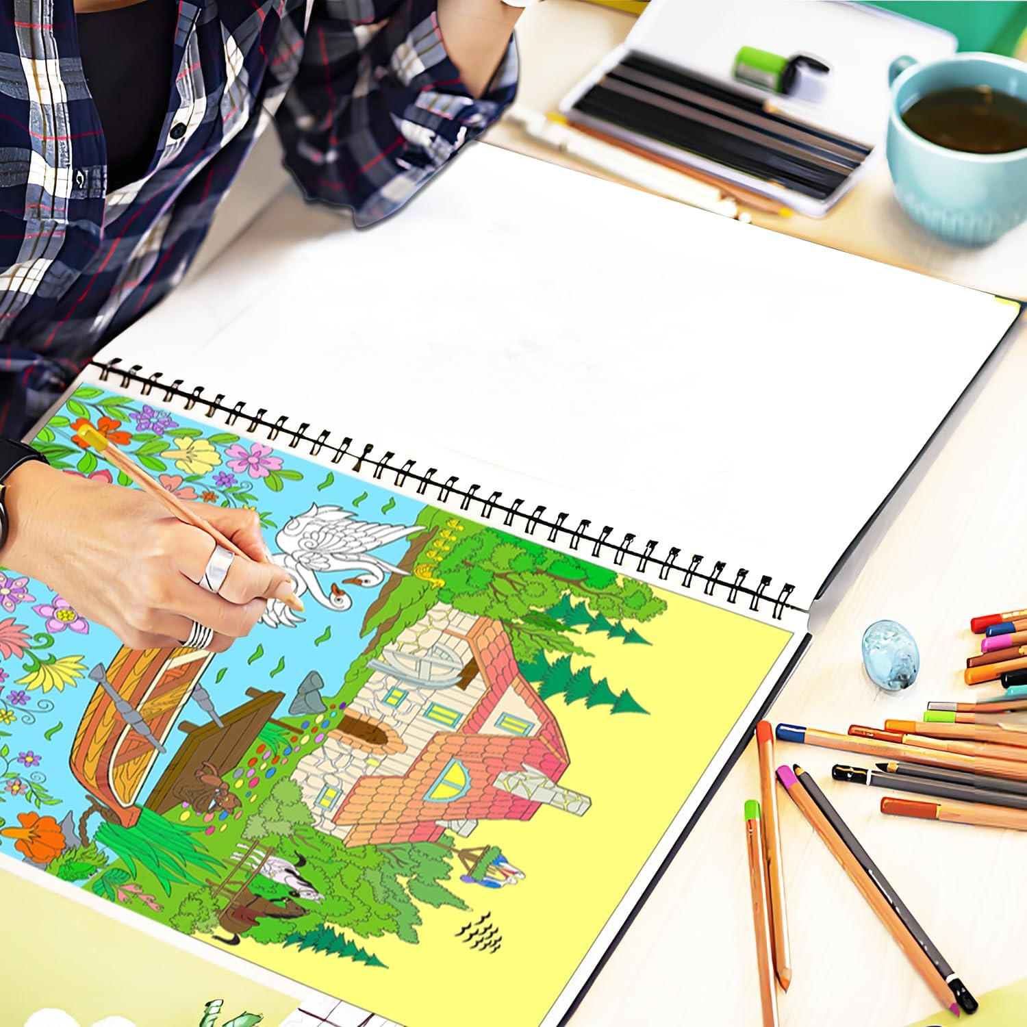 Aannanl Adult Colouring Book Set of 3 Colouring Books for Adults Relaxation Include Mandalas,Flowers and Fairytale House Theme,Coloring Books for Women Men to Relieve Anxiety and Stress Relief