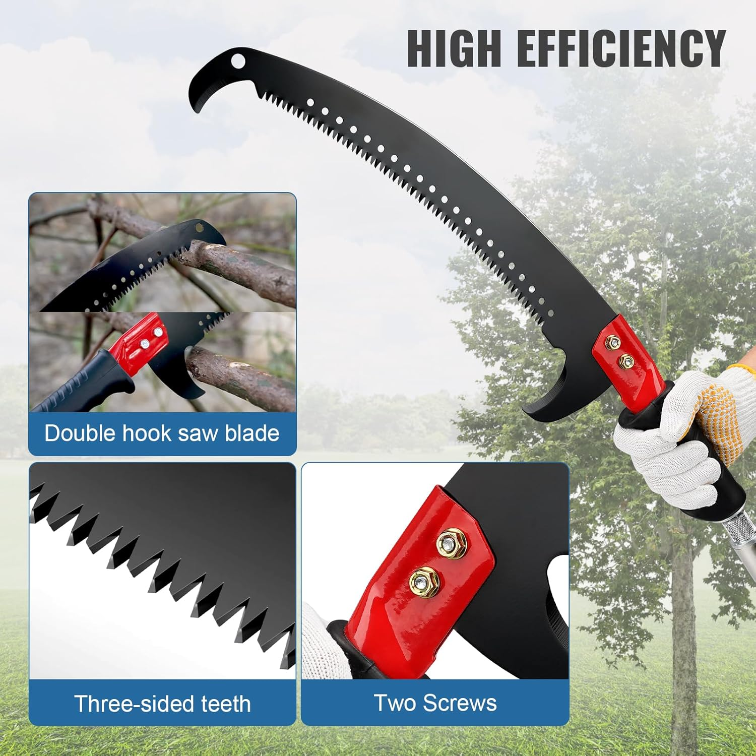 Manual Pole Saw 15Ft, Lightweight Manual Stainless Steel Extension High Pole Pruning Pole Saw for Tree Trimming Branches at Forestry Yard Garden Patio image number 5