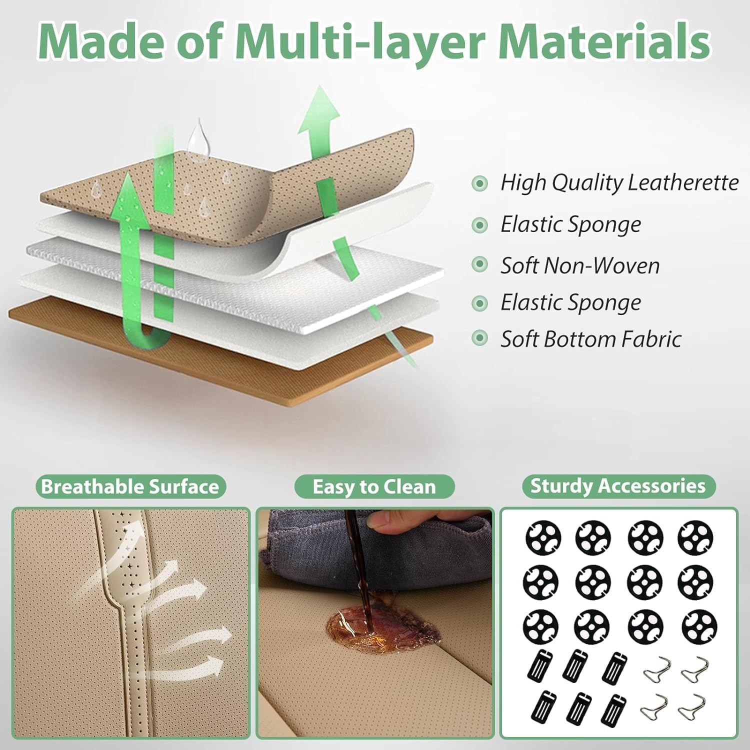 HOMOSTARRY Car Seat Covers, Nappa Leather Car Seat Covers, Waterproof Automotive Seat Covers with Airbag Compatible, Universal Car Seat Protector Fit for Most SUV Sedans Trucks (Beige, Full) image number 2