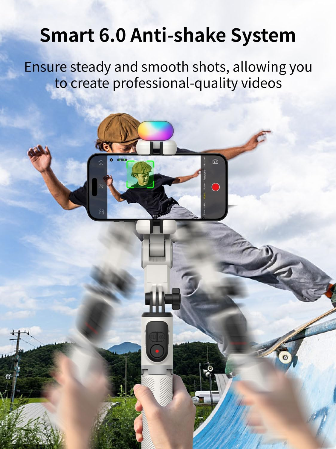 AOCHUAN Gimbal Stabilizer for Iphone, Sefie Stick Tripod with Auto Face Tracking for TIK Tok Youtube Video Recording, 4 in 1 Gimbal Stabilizer with 360&deg; Rotation for Iphone/Andriod -M1 Pro White image number 4