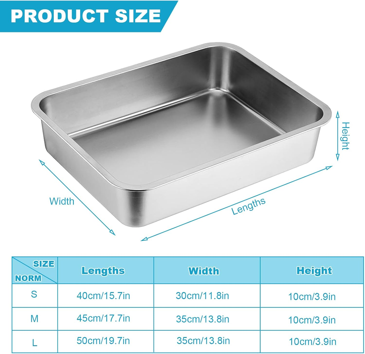 Cat Litter Tray Thickened 304 Stainless Steel, Litter Box, Metal Toilet Cats and Rabbits, Never Odours, Rustproof, Non-Stick Smooth, Non-Slip, Easy to Clean (17.8 Inches L X 13.8 Inches W X 4 Inches image number 2