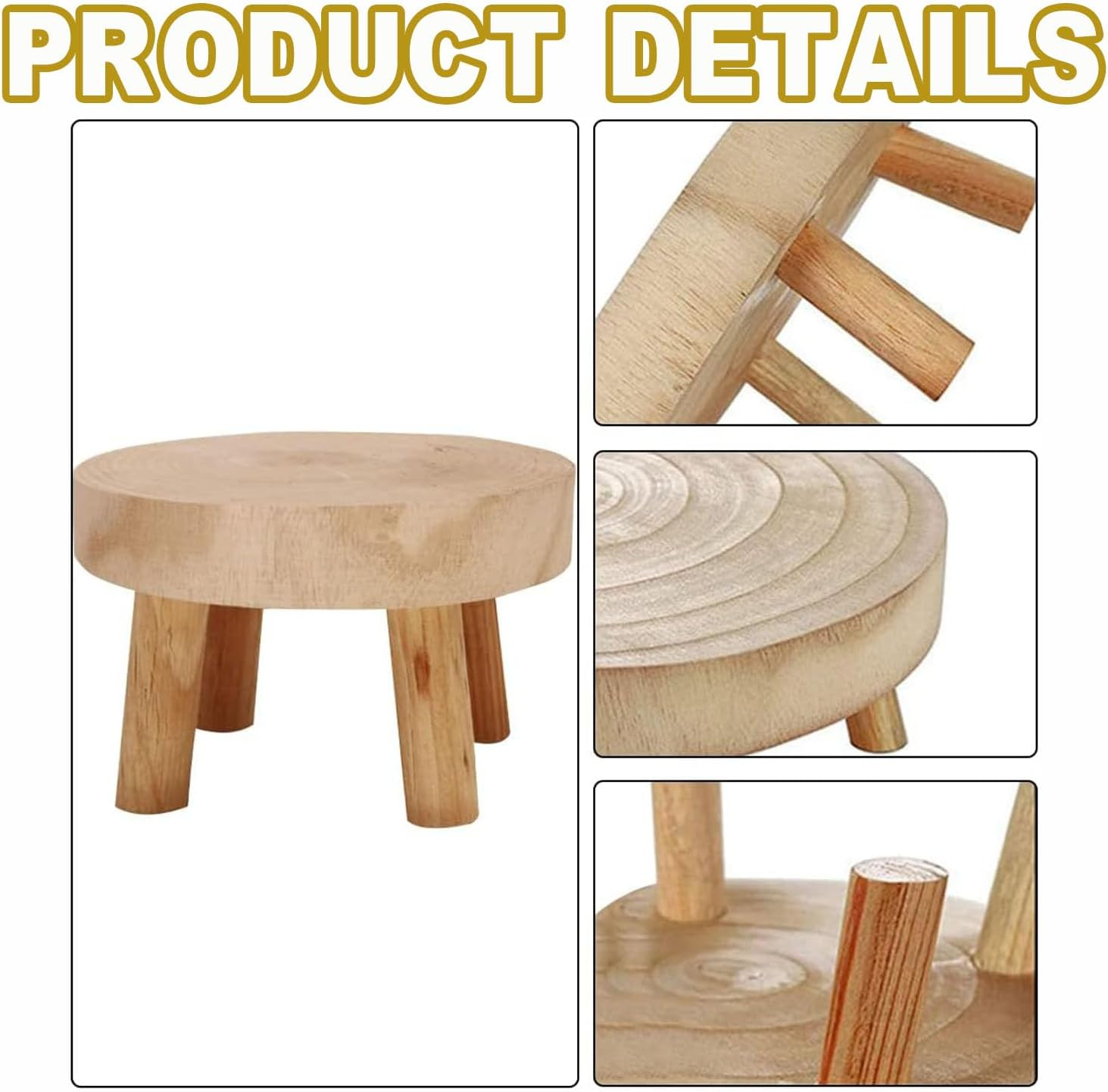 Mini Wooden Stool Display Stand Modern Plant Stand Minimalist Vintage Decor round Decorative Flower Shelf Bonsai Rack Succulents Flower Shelf Decorative Plant Stand for Indoor Outdoor Home Decoration image number 3