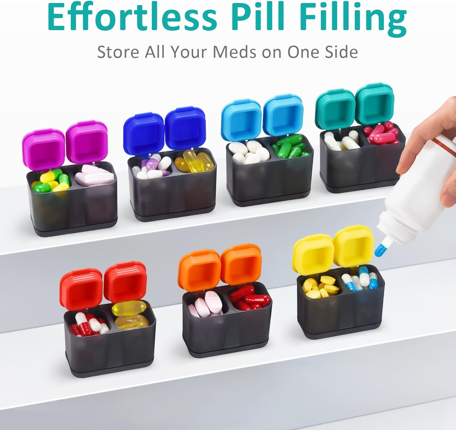 Fullicon Moisture-Proof Pill Organizer 2 Times a Day, Weekly Pill Boxes & Organiser with Silicone Lids, Large Capacity AM PM Pill Organizer 7 Day, Travel Pill Case for Vitamins (Black Rainbow) image number 5