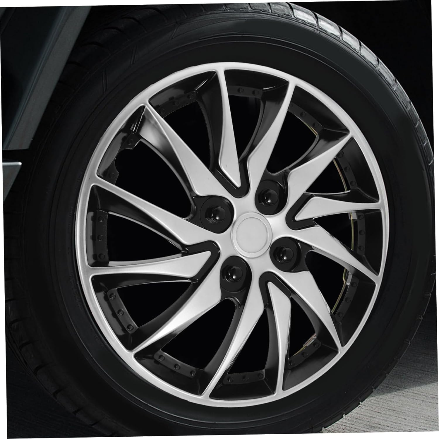 LALADEFIEE 14 Inch Silver Black Hubcap Cover for Car Wheels, Automotive Wheel Rim Center Cap, Compatible with Trucks and Suvs, Sturdy Decorative Car Hub Case for Road Use image number 5